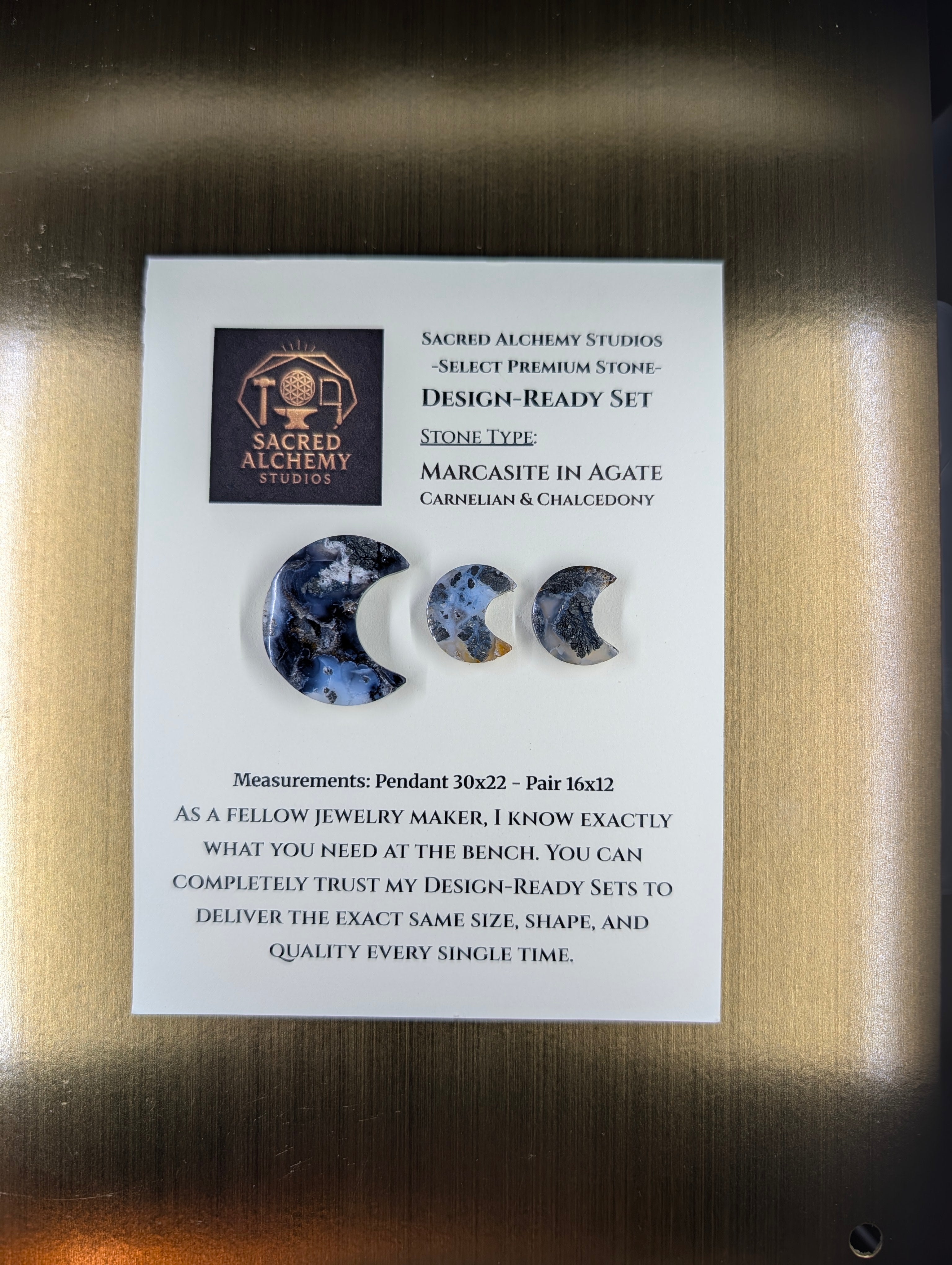 Crescent Moon - Marcasite in Agate - Sacred Alchemy Select - Design-Ready Set