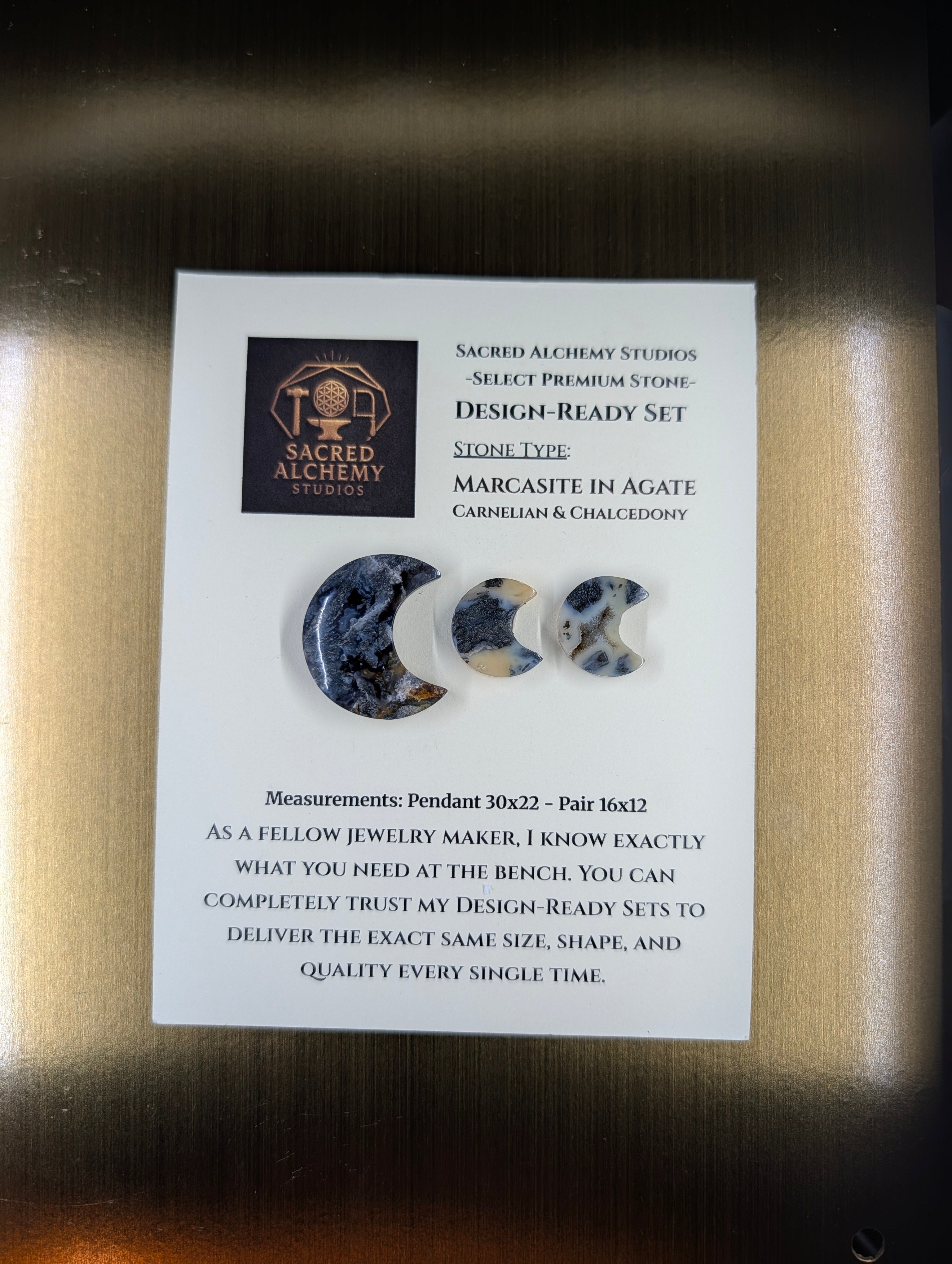 Crescent Moon - Marcasite in Agate - Sacred Alchemy Select - Design-Ready Set