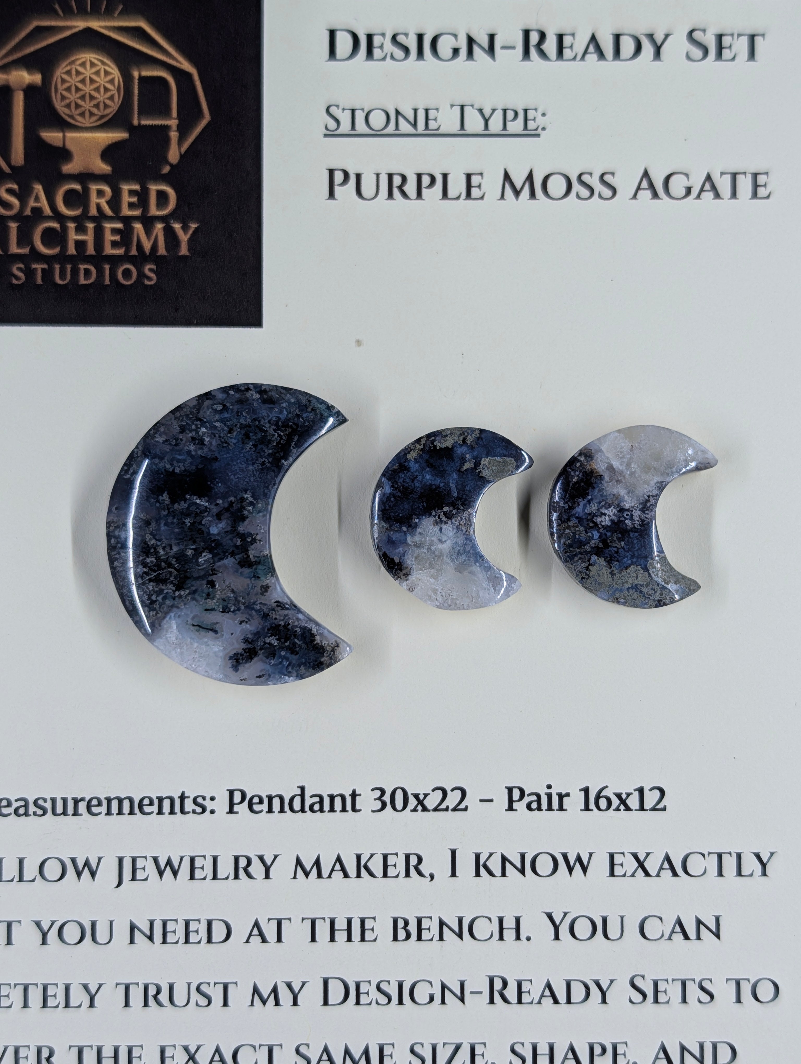 Crescent Moon - Marcasite in Agate - Sacred Alchemy Select - Design-Ready Set