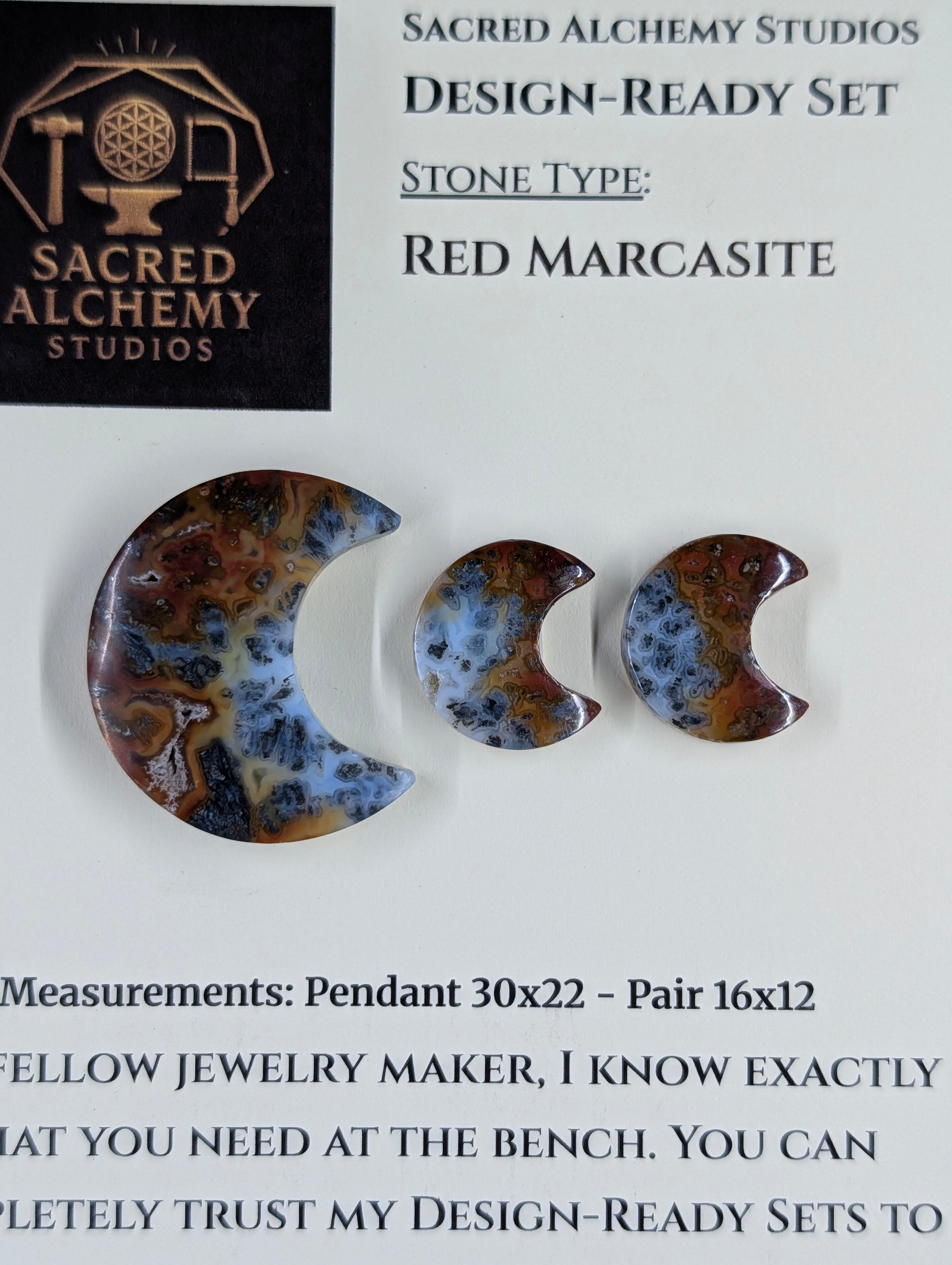 Crescent Moon - Red Marcasite - Design-Ready Set