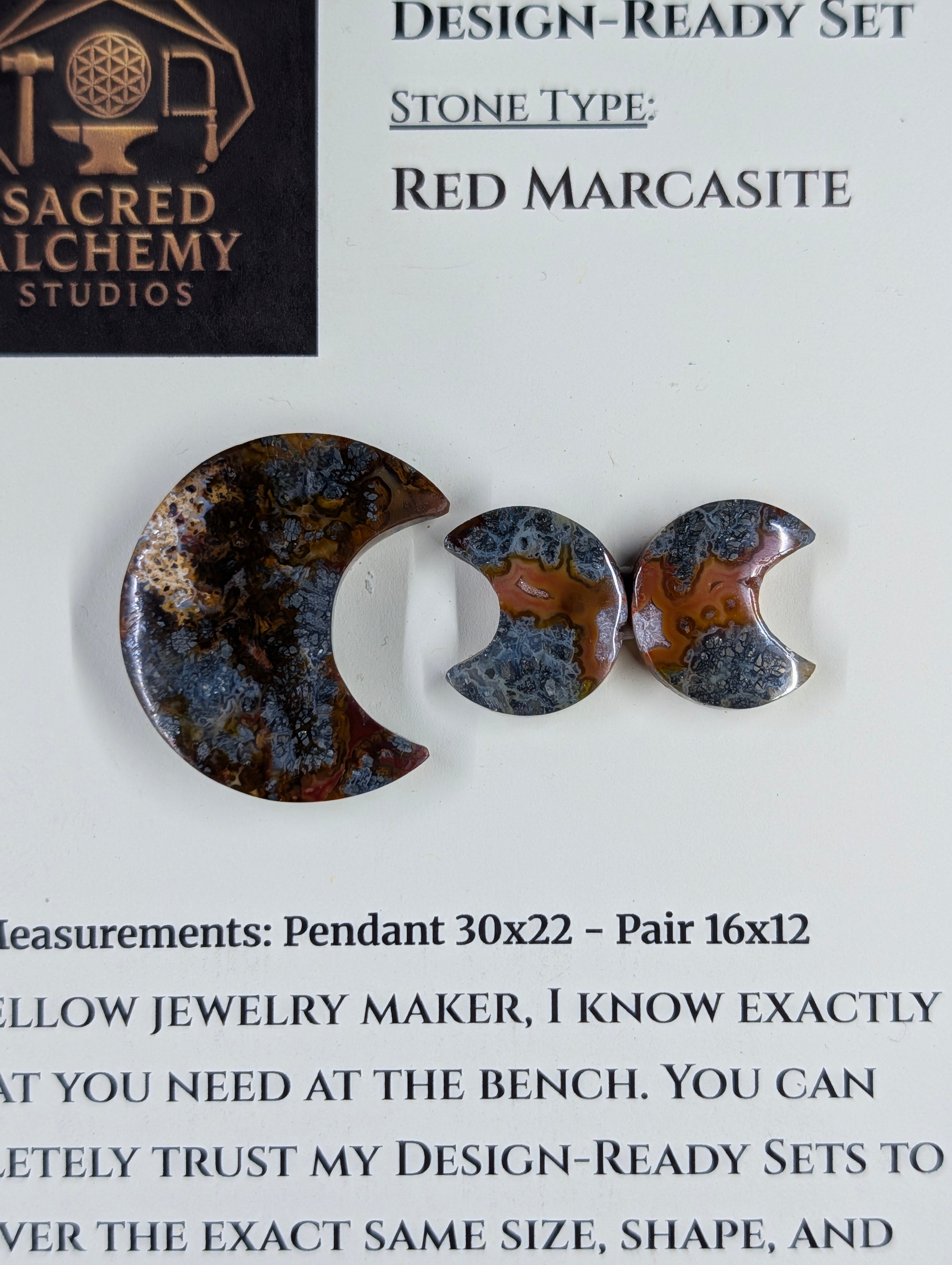 Crescent Moon - Red Marcasite - Design-Ready Set