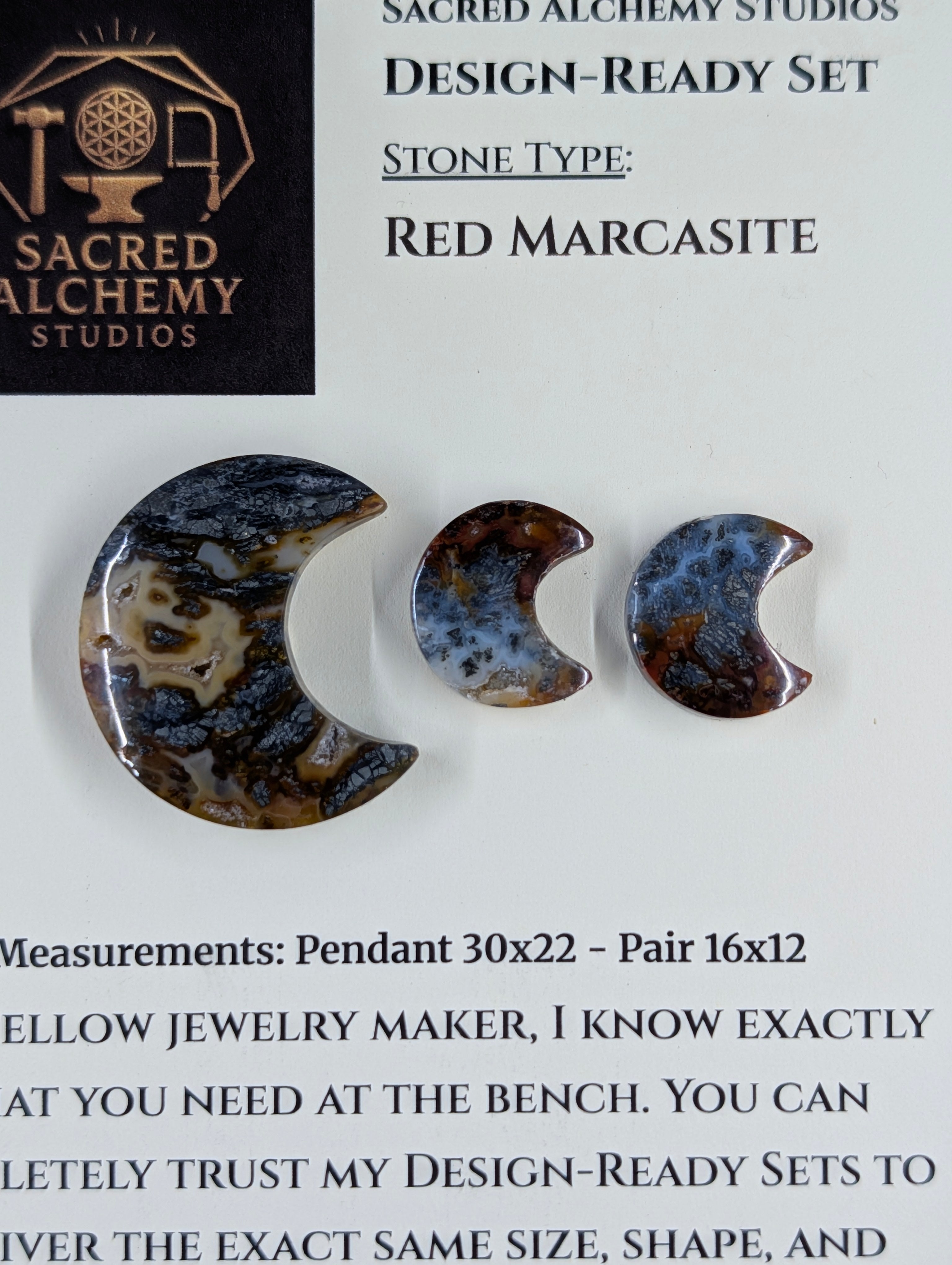 Crescent Moon - Red Marcasite - Design-Ready Set