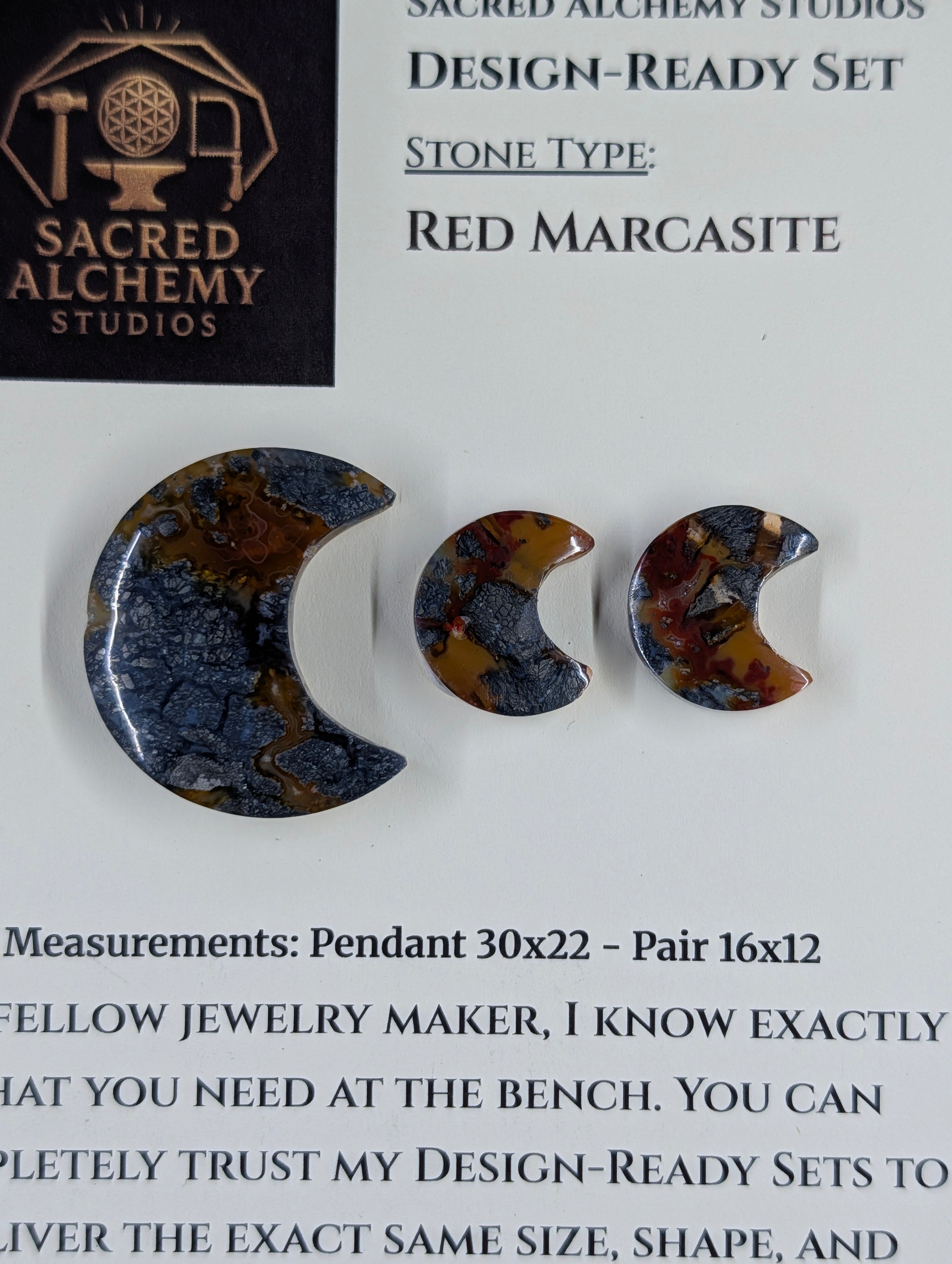 Crescent Moon - Red Marcasite - Design-Ready Set