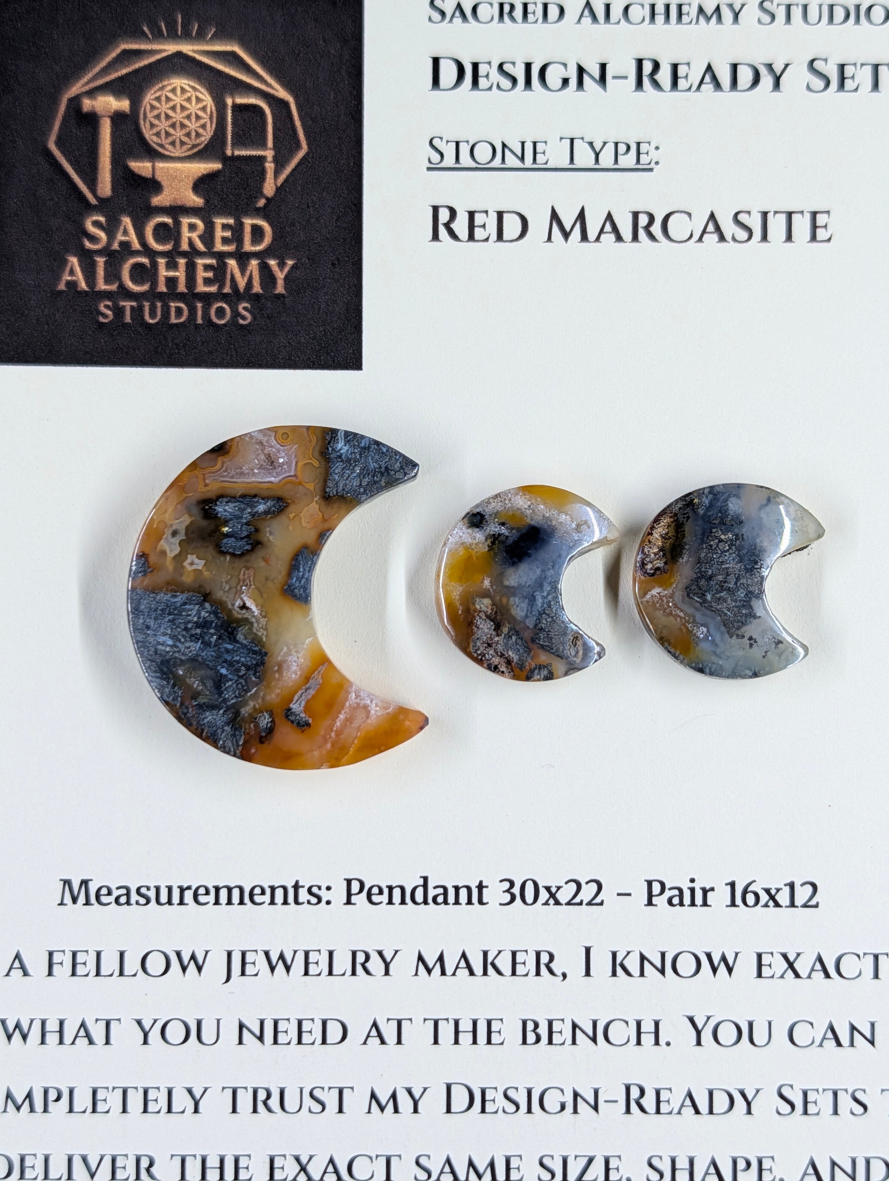 Crescent Moon - Red Marcasite - Design-Ready Set