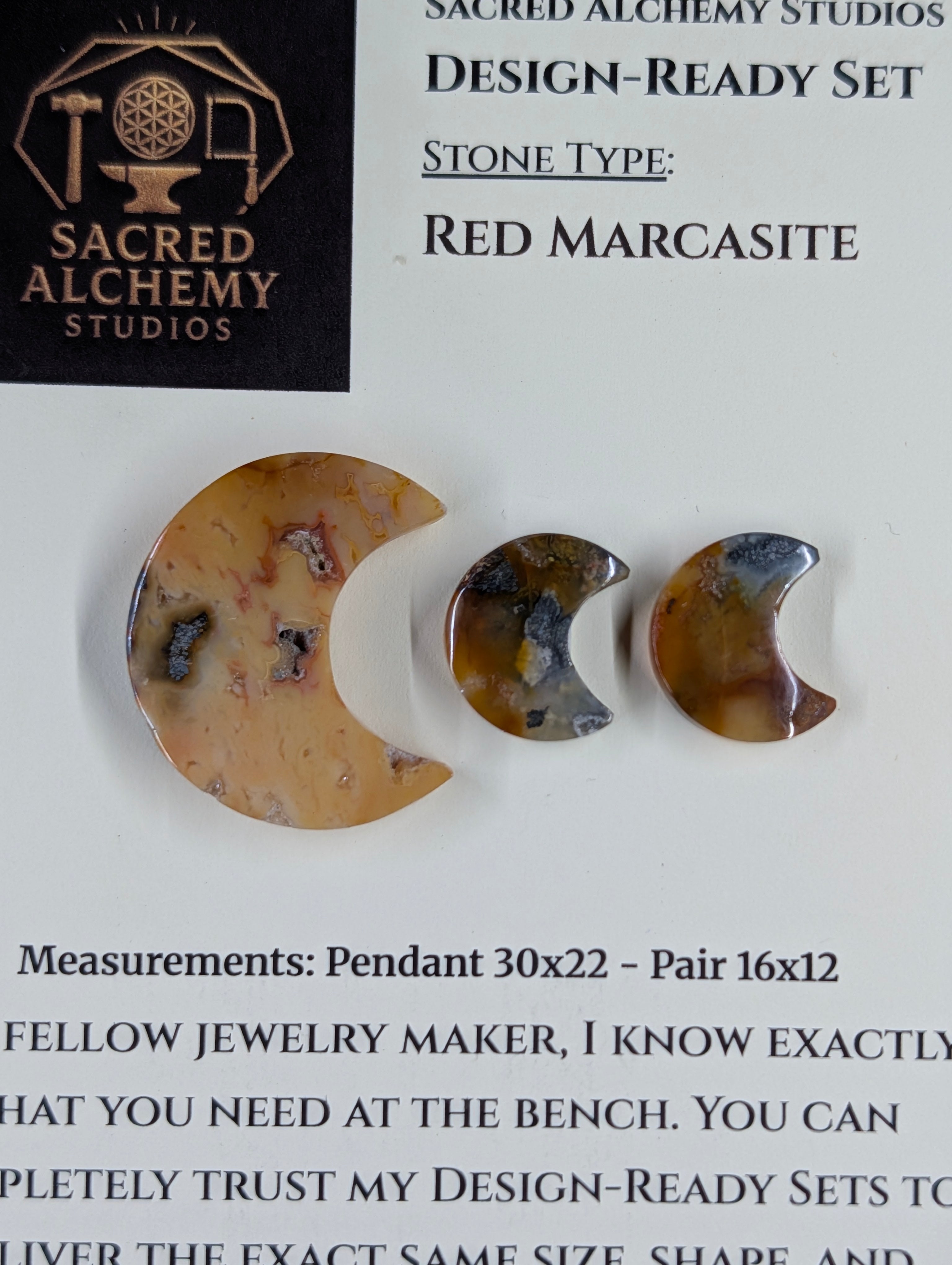 Crescent Moon - Red Marcasite - Design-Ready Set