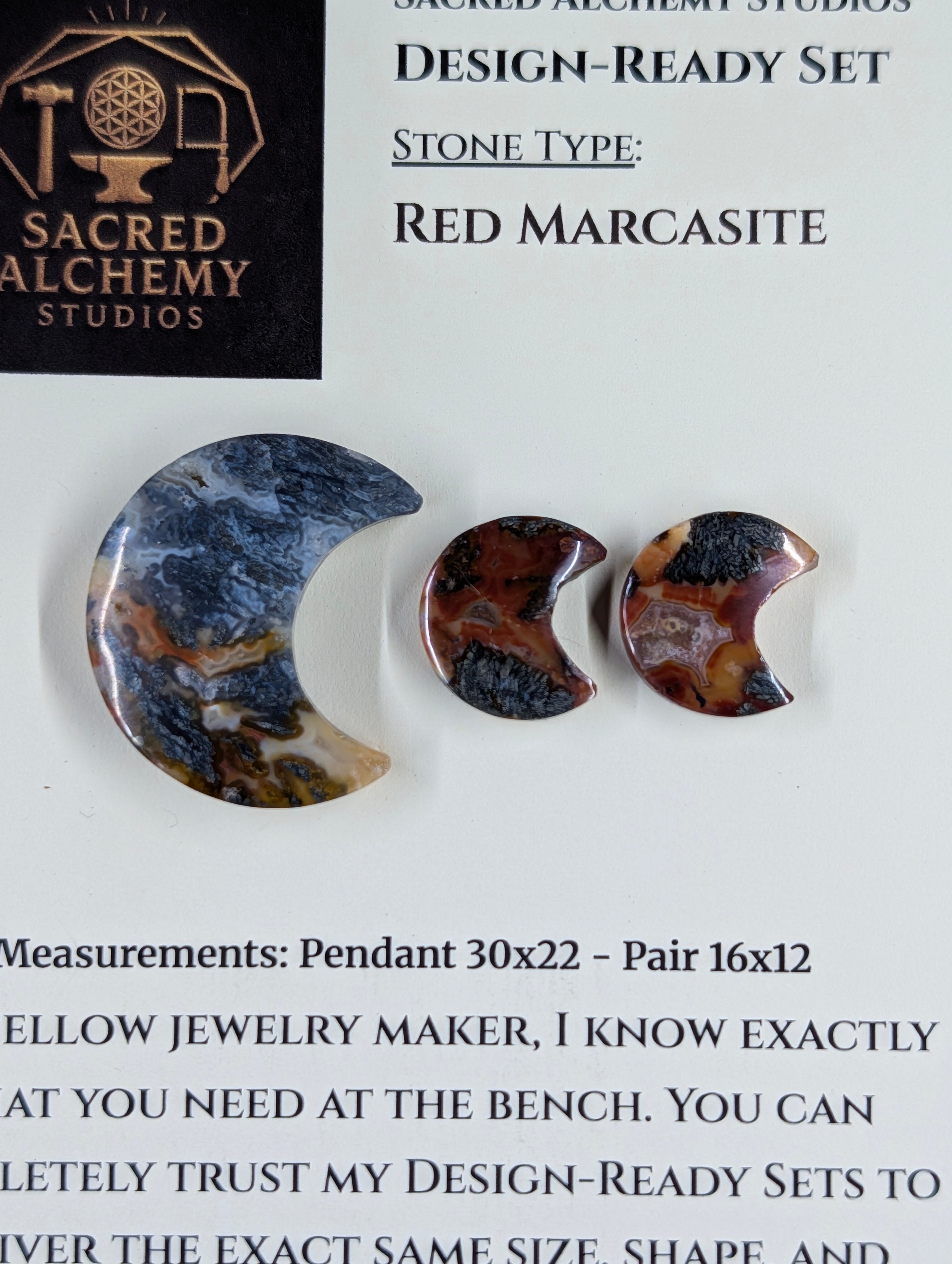 Crescent Moon - Red Marcasite - Design-Ready Set