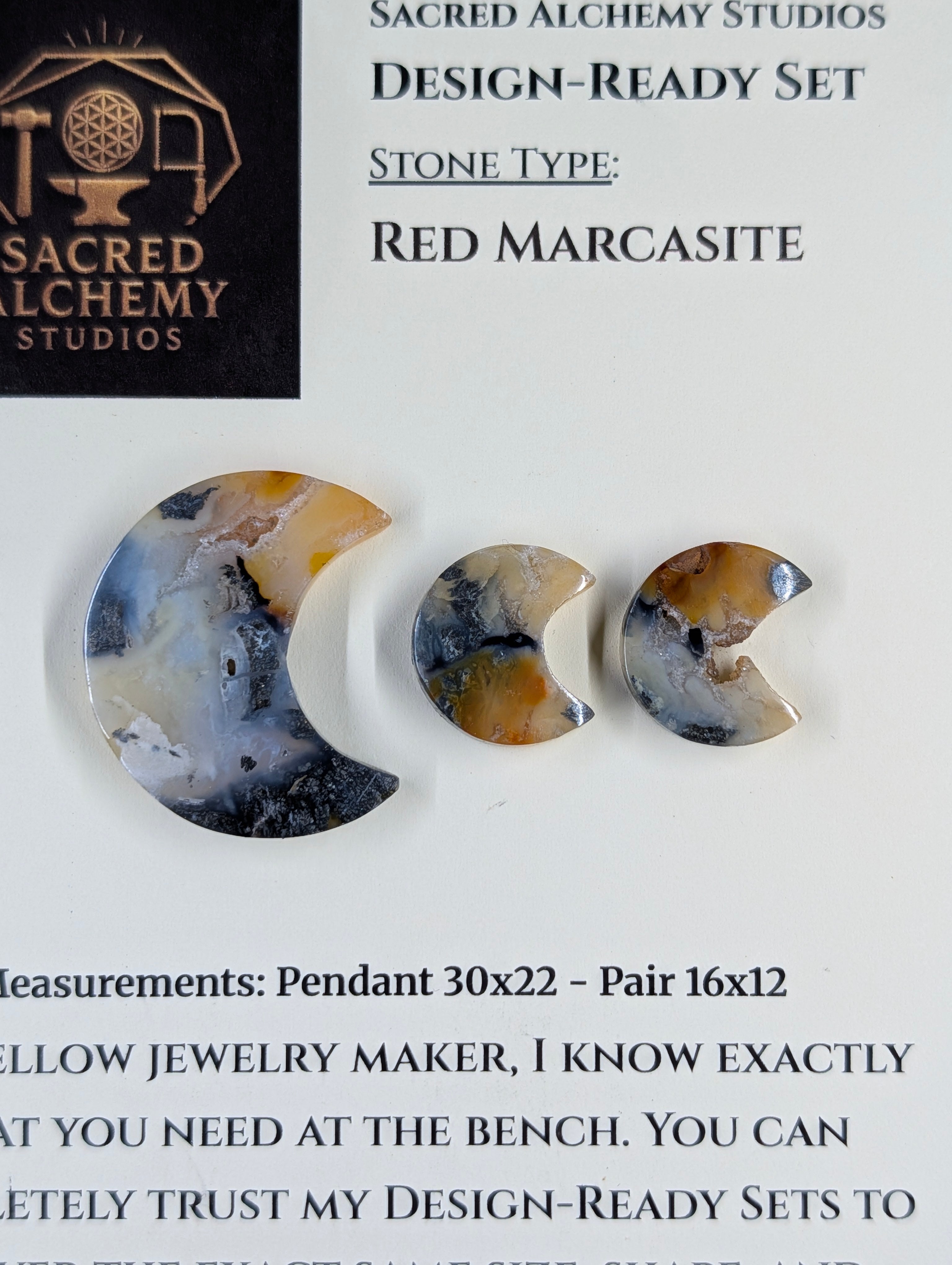 Crescent Moon - Red Marcasite - Design-Ready Set