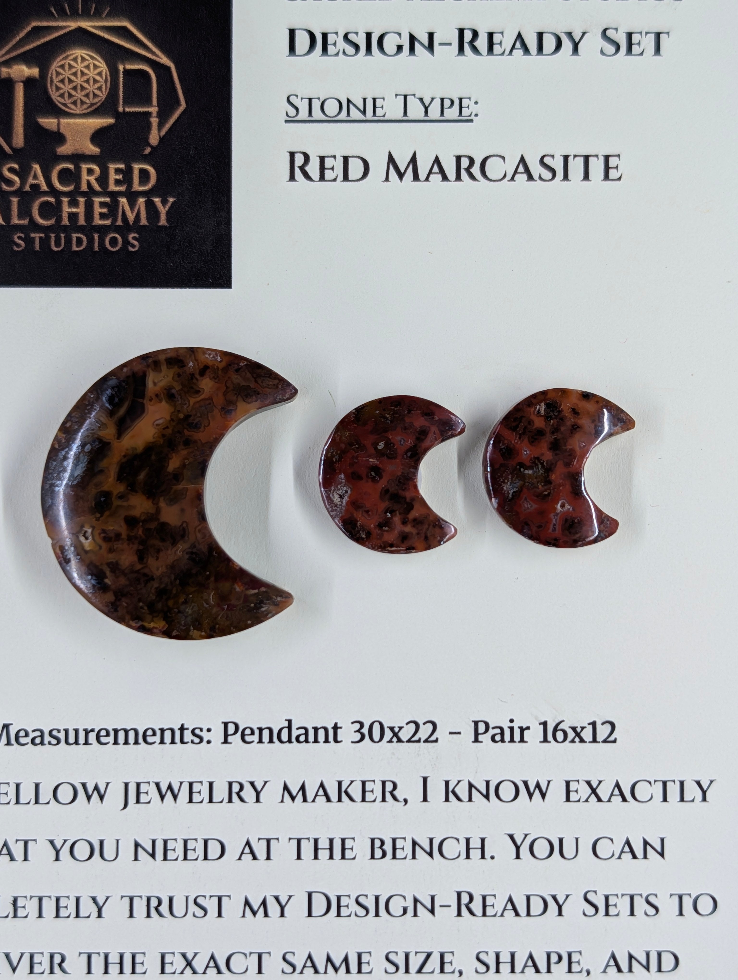 Crescent Moon - Red Marcasite - Design-Ready Set