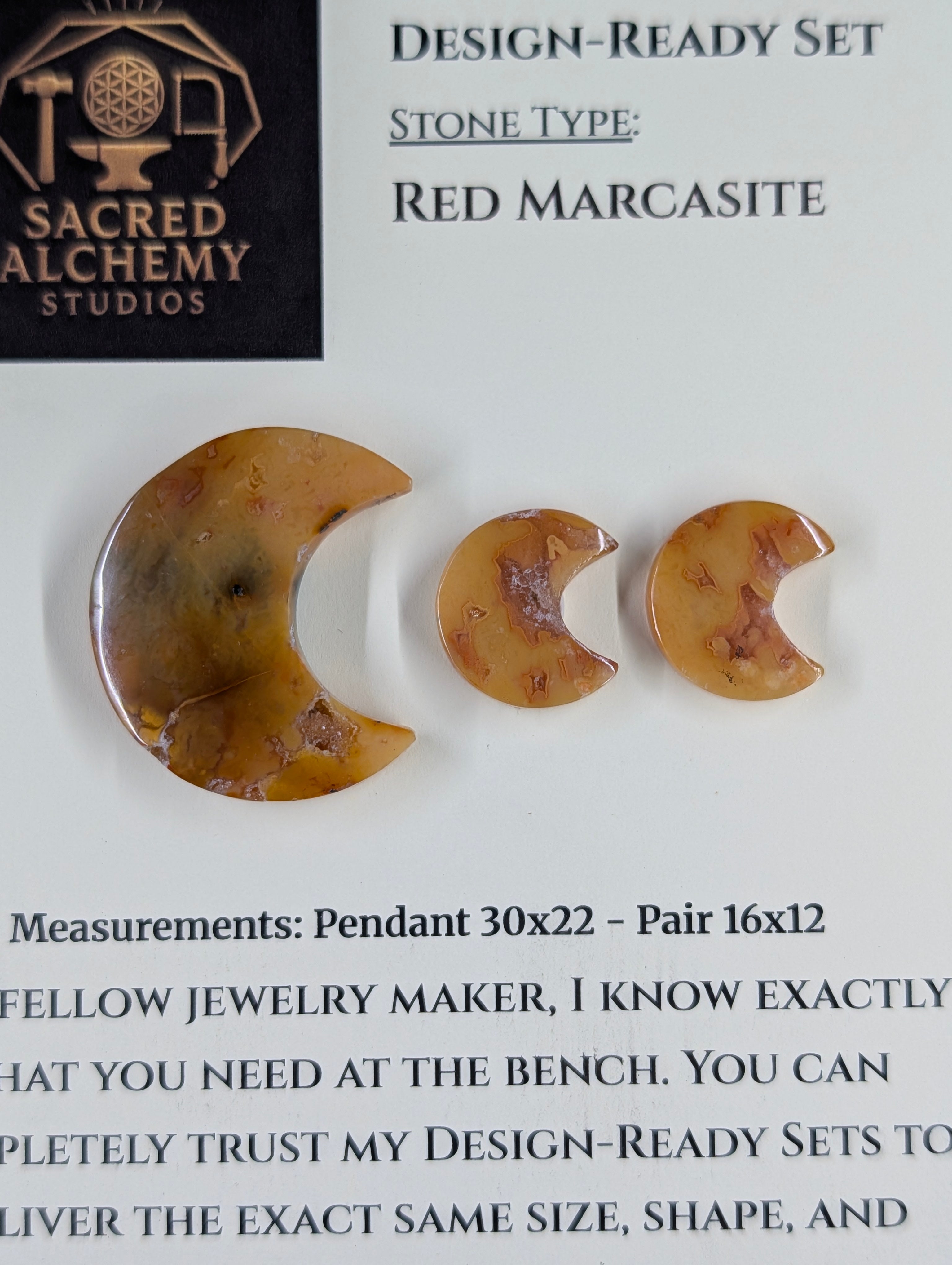 Crescent Moon - Red Marcasite - Design-Ready Set