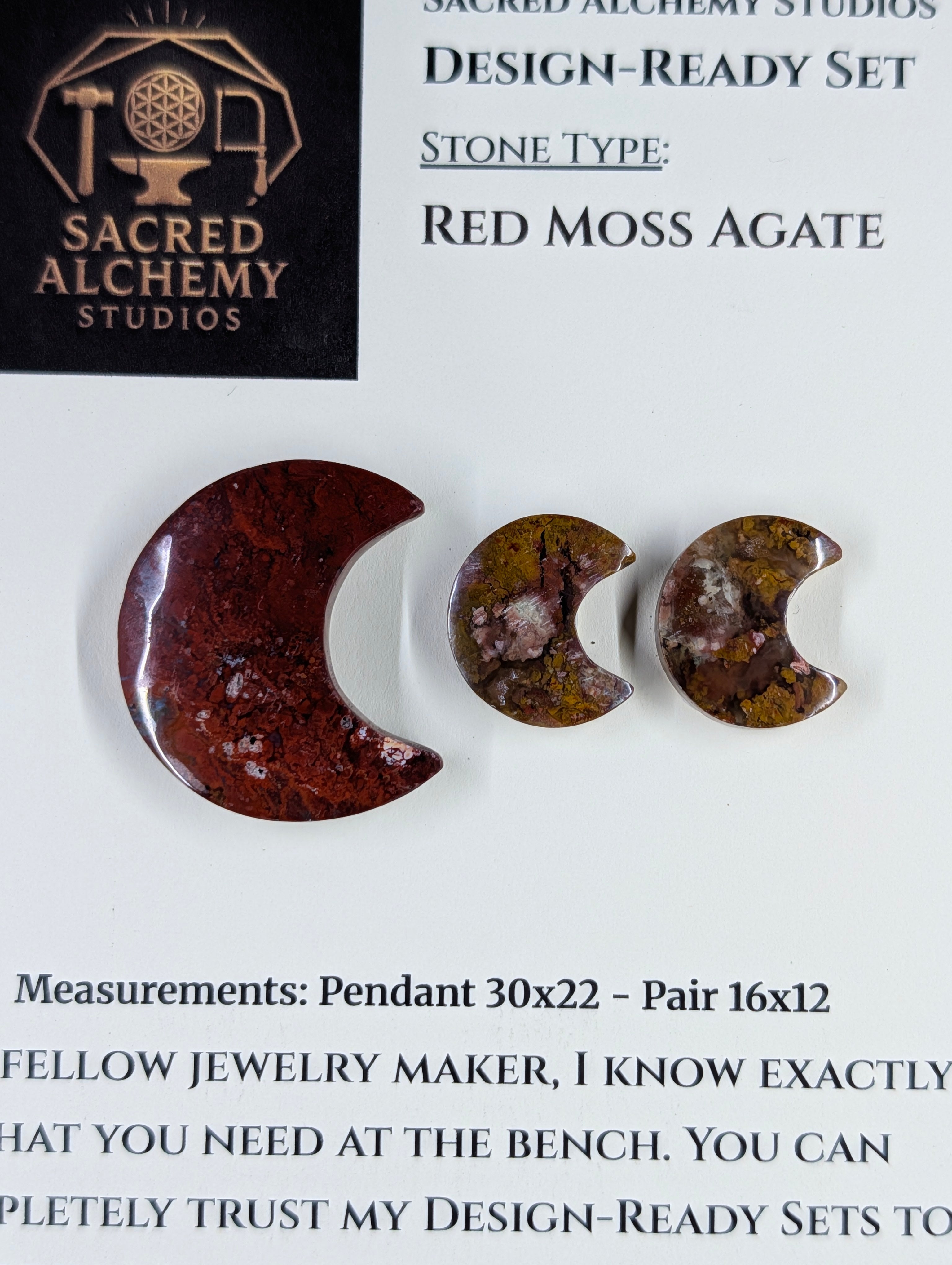 Crescent Moon - Red Moss Agate - Design-Ready Sets