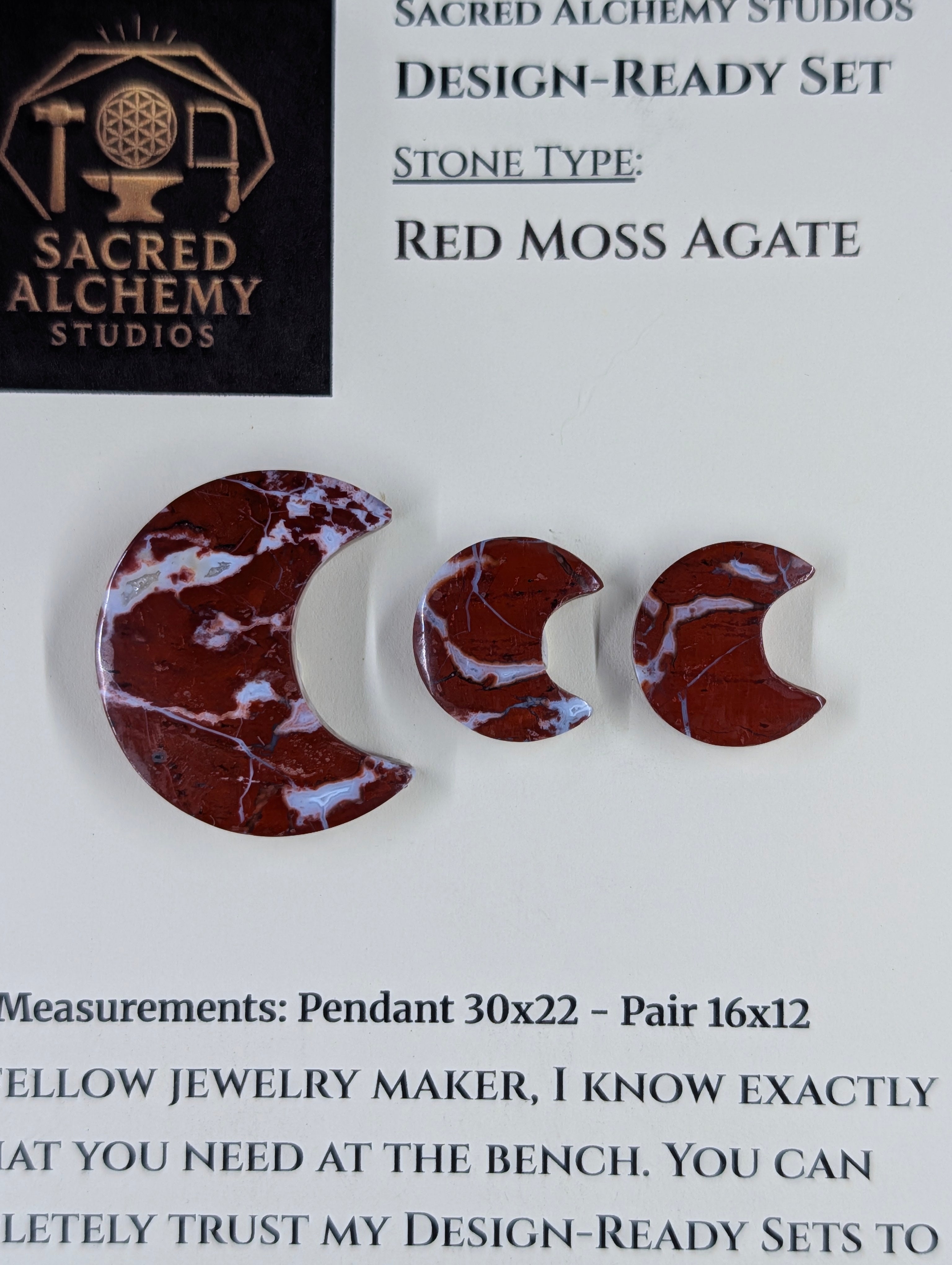 Crescent Moon - Red Moss Agate - Design-Ready Sets