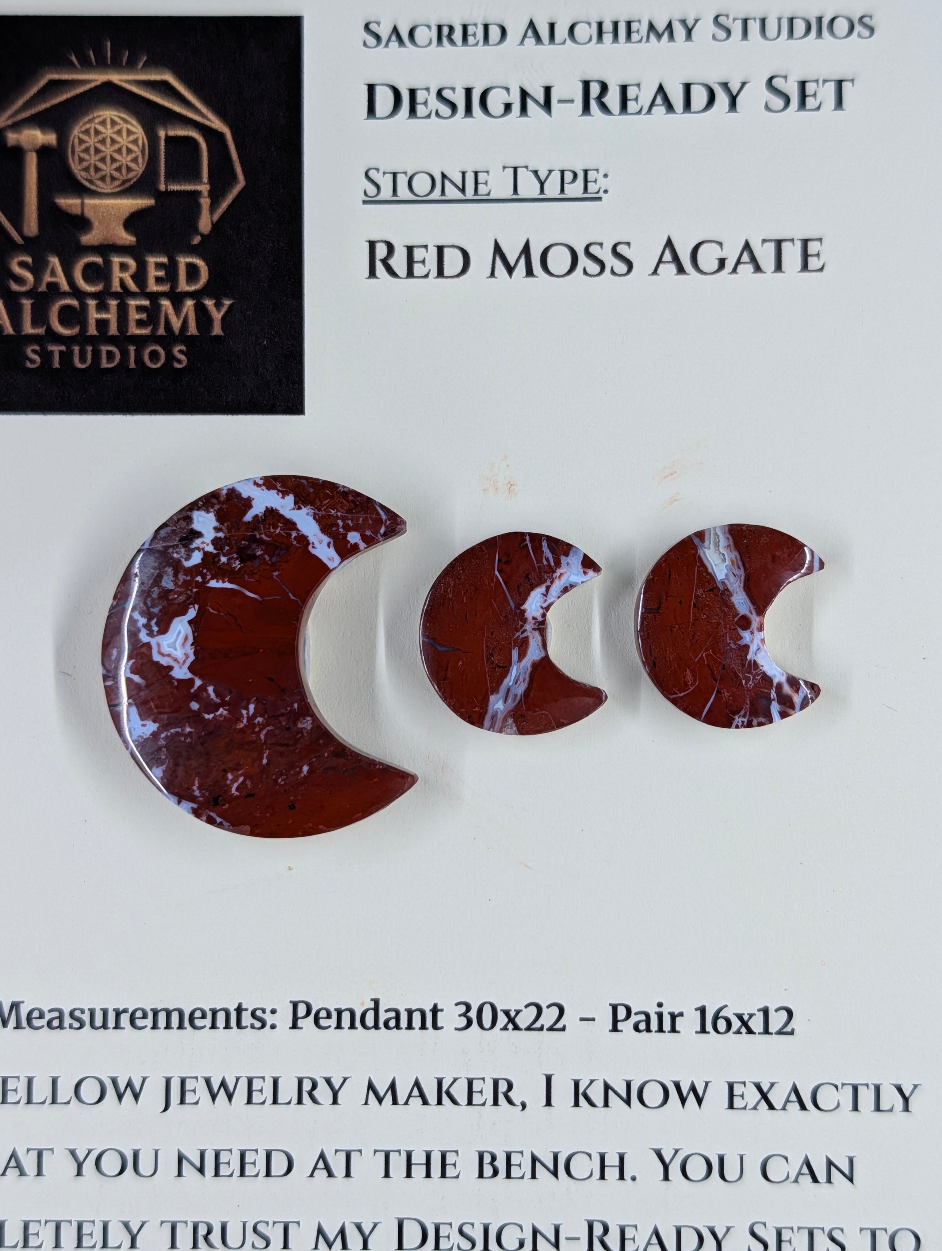 Crescent Moon - Red Moss Agate - Design-Ready Sets