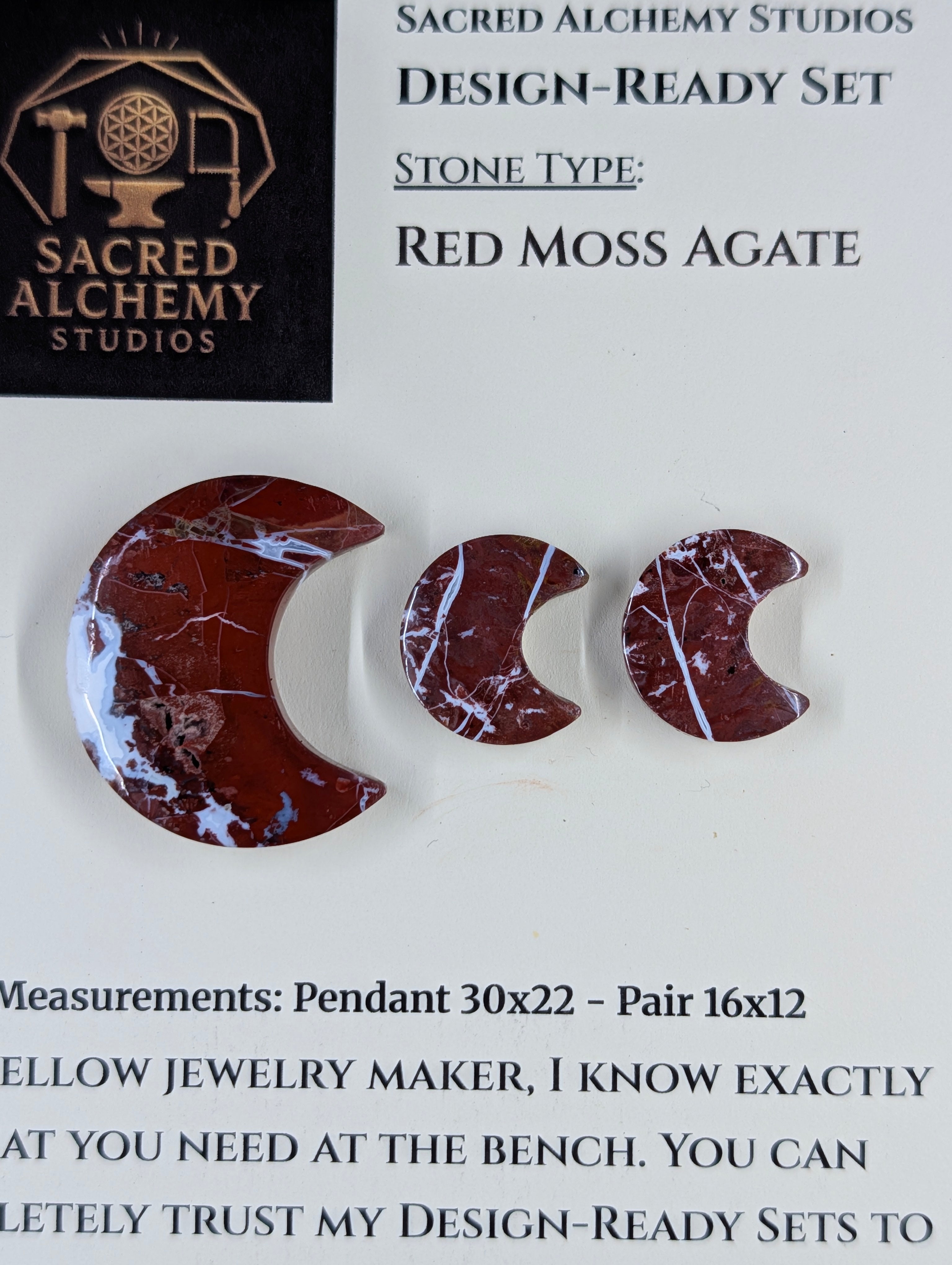 Crescent Moon - Red Moss Agate - Design-Ready Sets