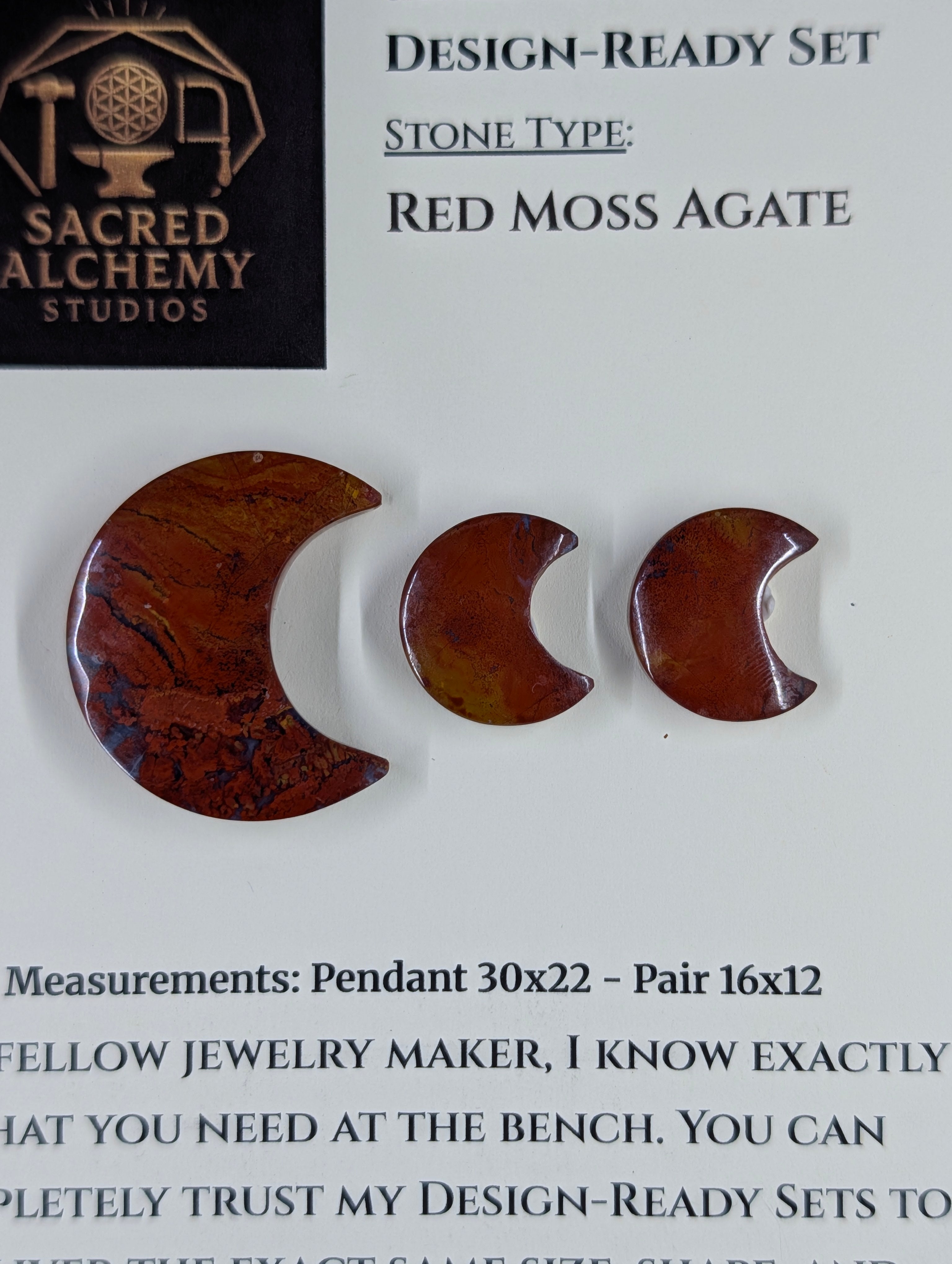 Crescent Moon - Red Moss Agate - Design-Ready Sets