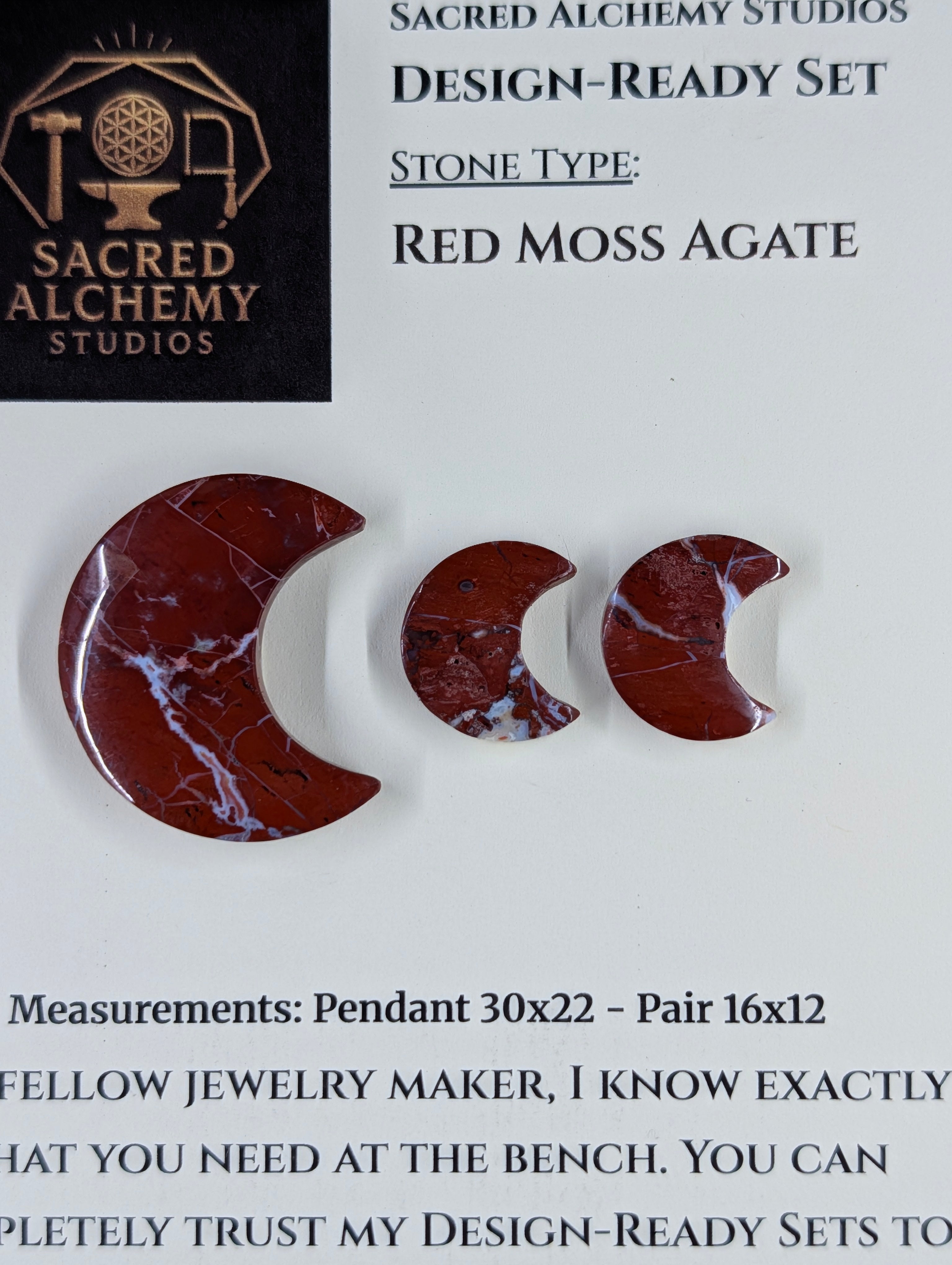 Crescent Moon - Red Moss Agate - Design-Ready Sets