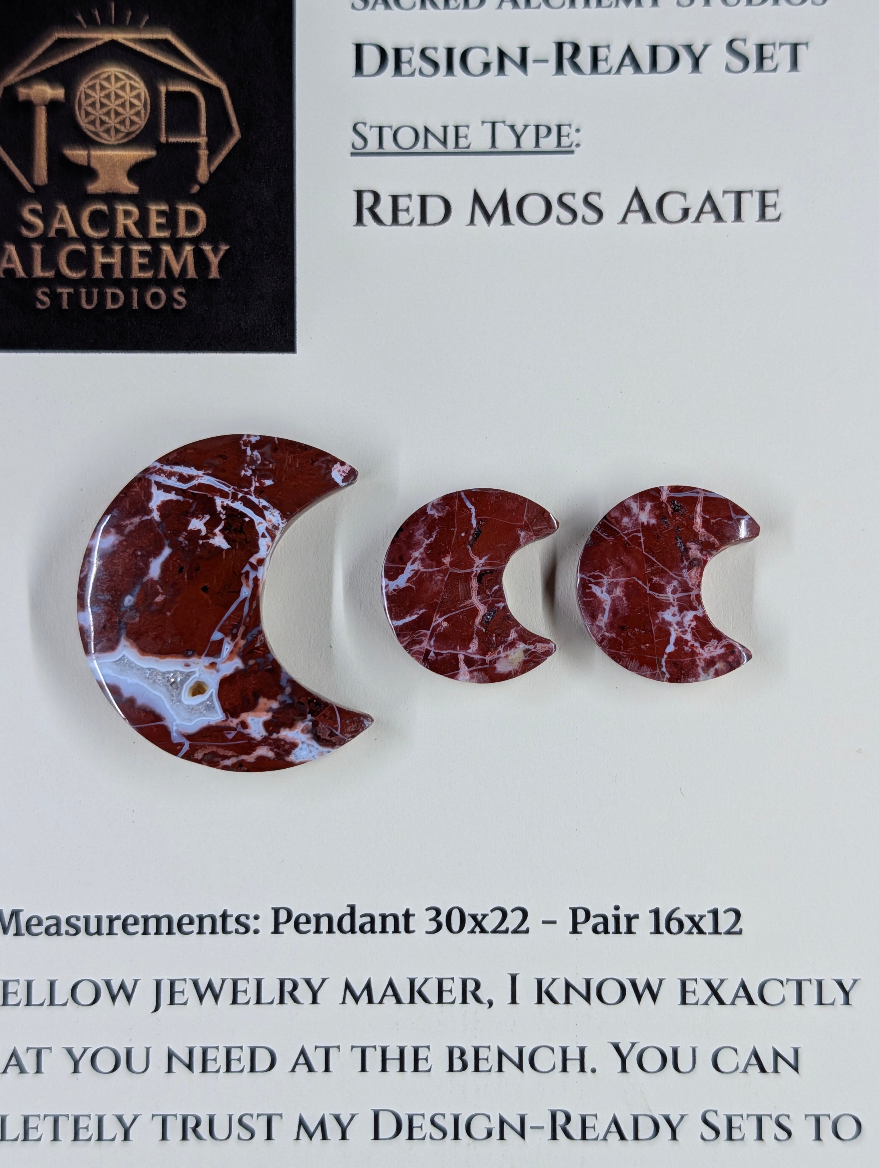 Crescent Moon - Red Moss Agate - Design-Ready Sets