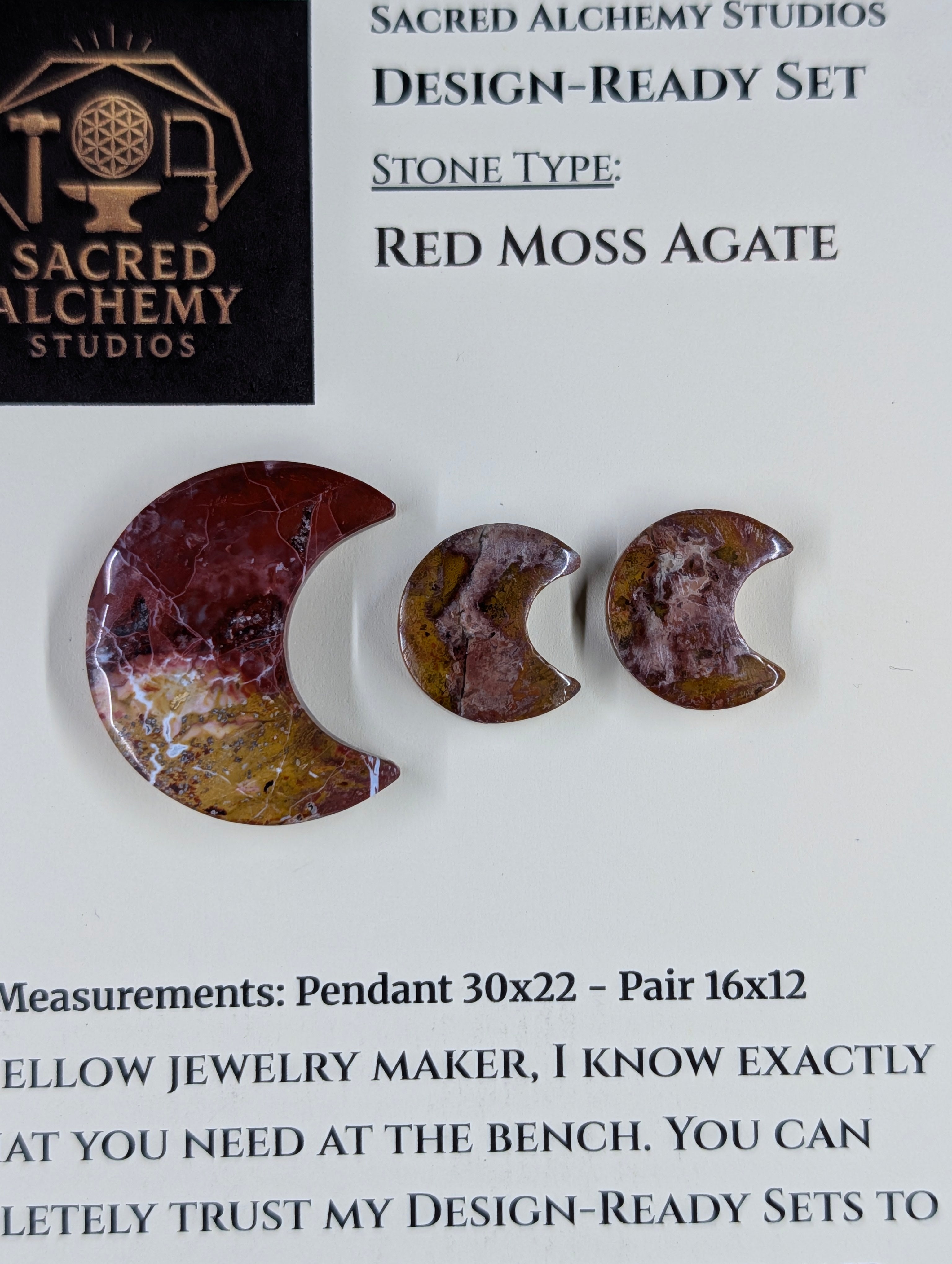 Crescent Moon - Red Moss Agate - Design-Ready Sets
