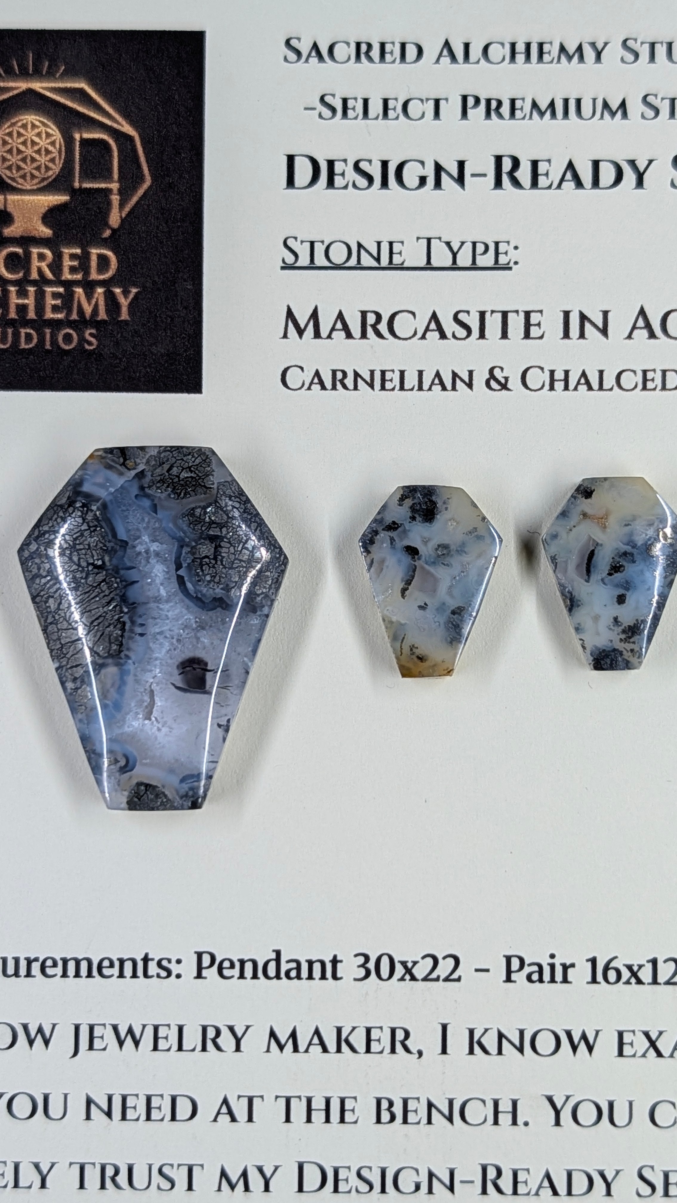 Coffin Shape - Marcasite in Agate - Sacred Alchemy Select - Design-Ready Set