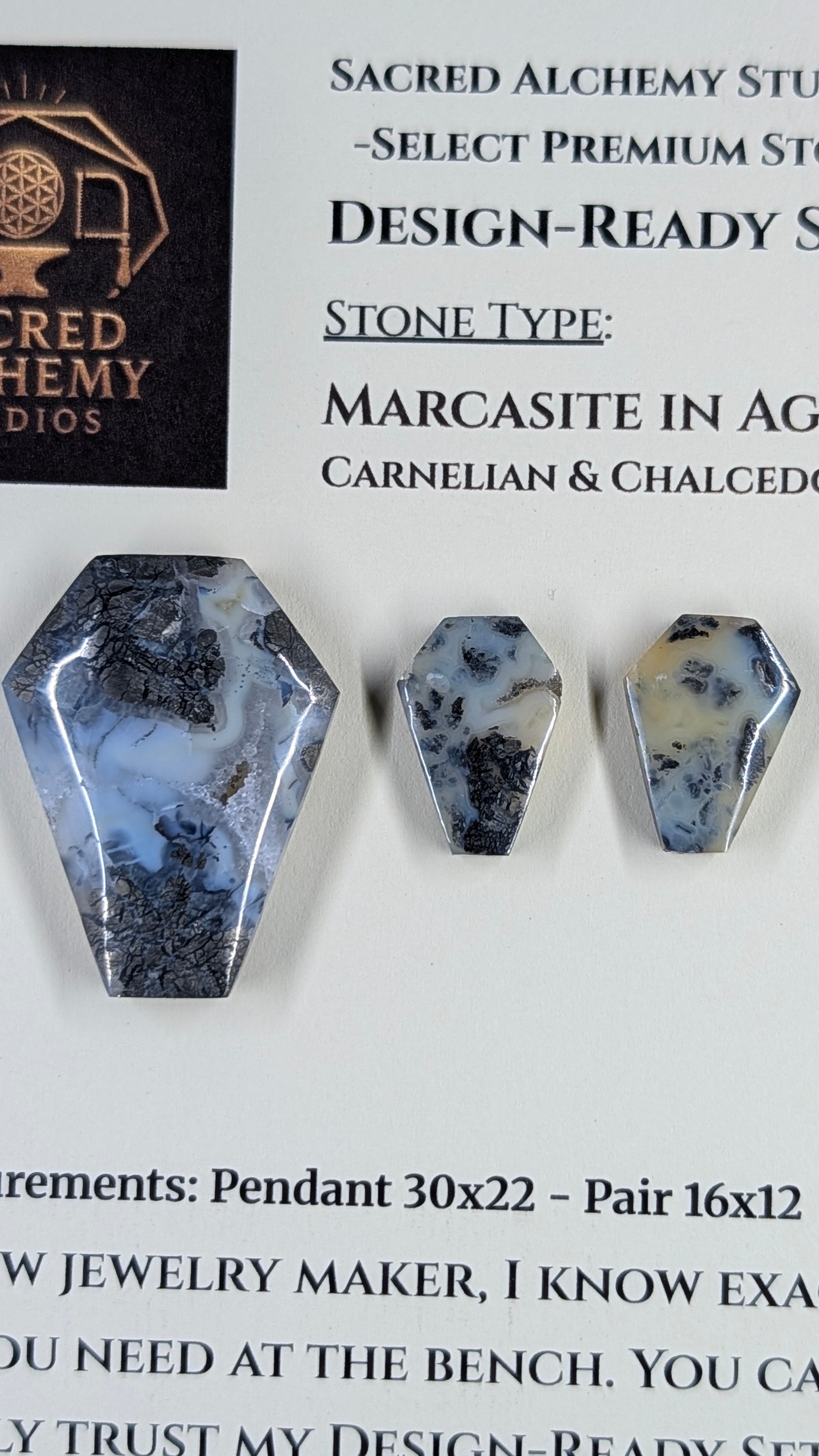 Coffin Shape - Marcasite in Agate - Sacred Alchemy Select - Design-Ready Set