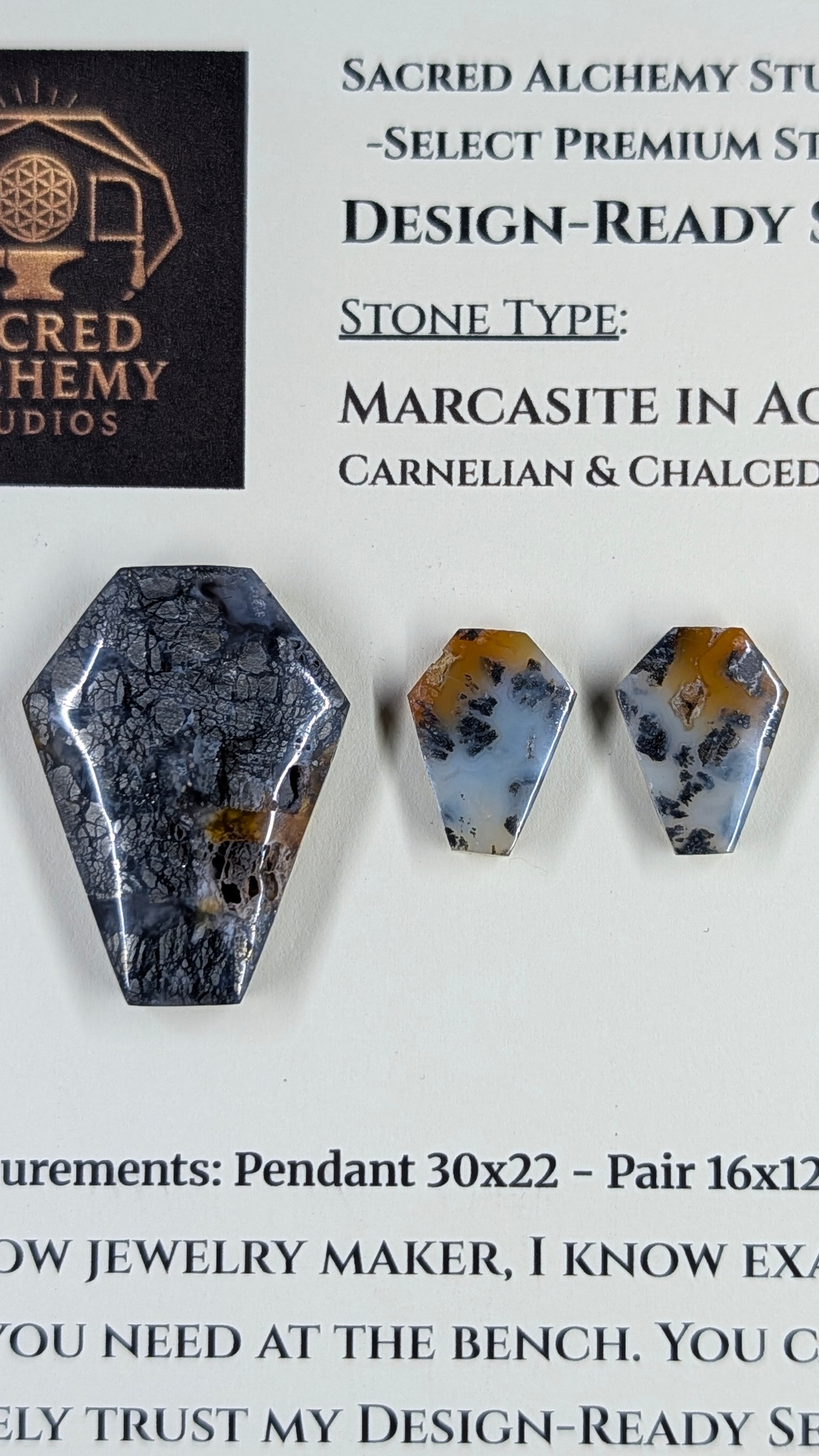 Coffin Shape - Marcasite in Agate - Sacred Alchemy Select - Design-Ready Set