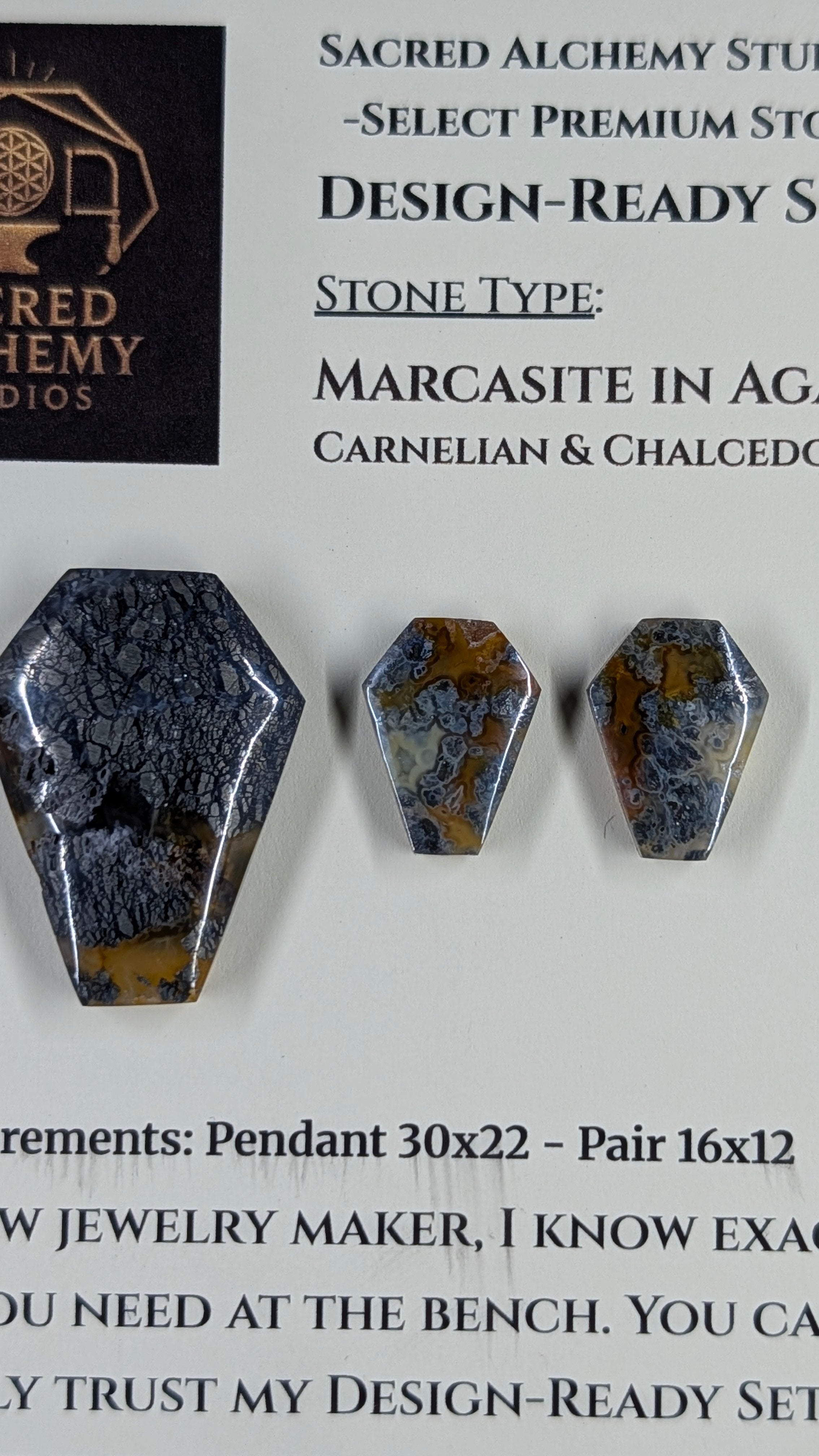 Coffin Shape - Marcasite in Agate - Sacred Alchemy Select - Design-Ready Set