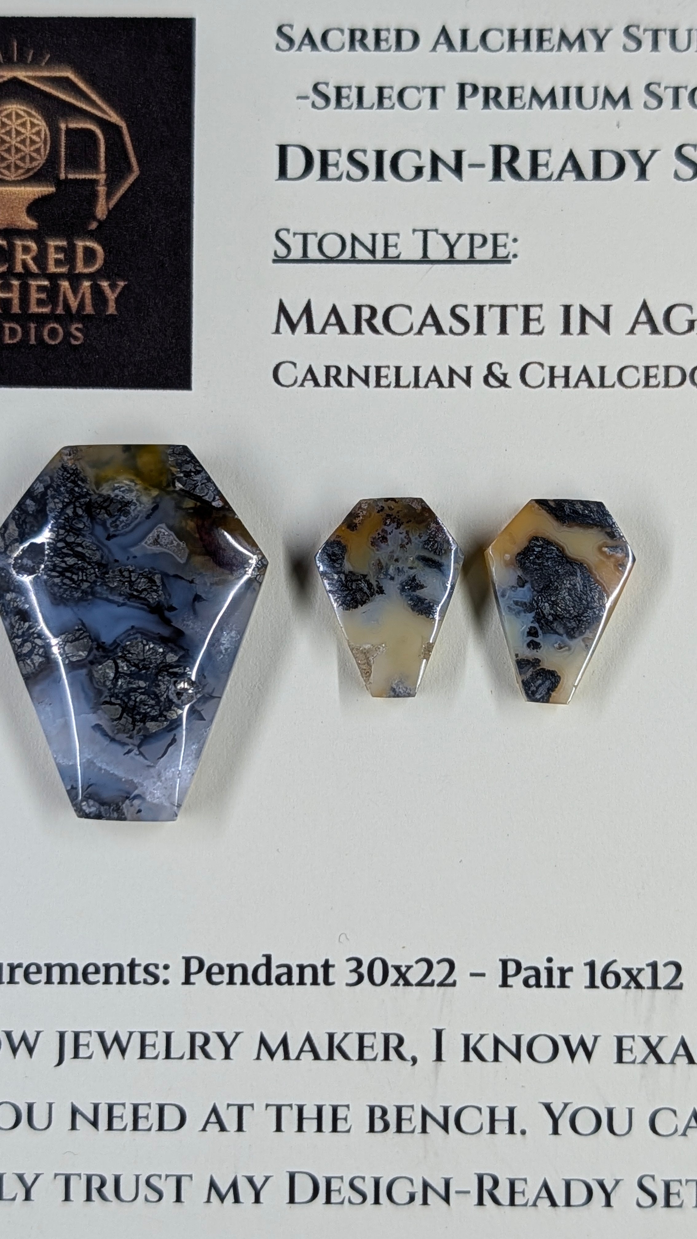 Coffin Shape - Marcasite in Agate - Sacred Alchemy Select - Design-Ready Set