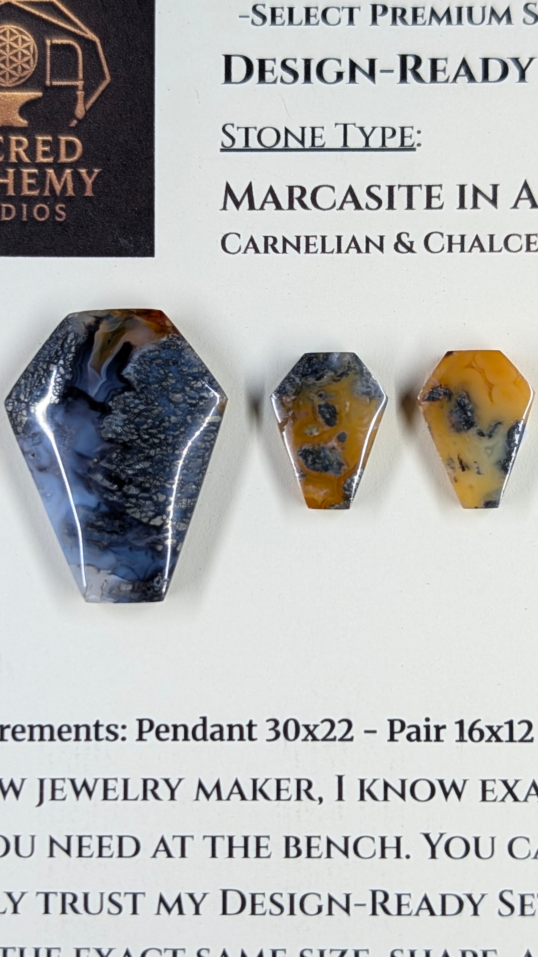 Coffin Shape - Marcasite in Agate - Sacred Alchemy Select - Design-Ready Set