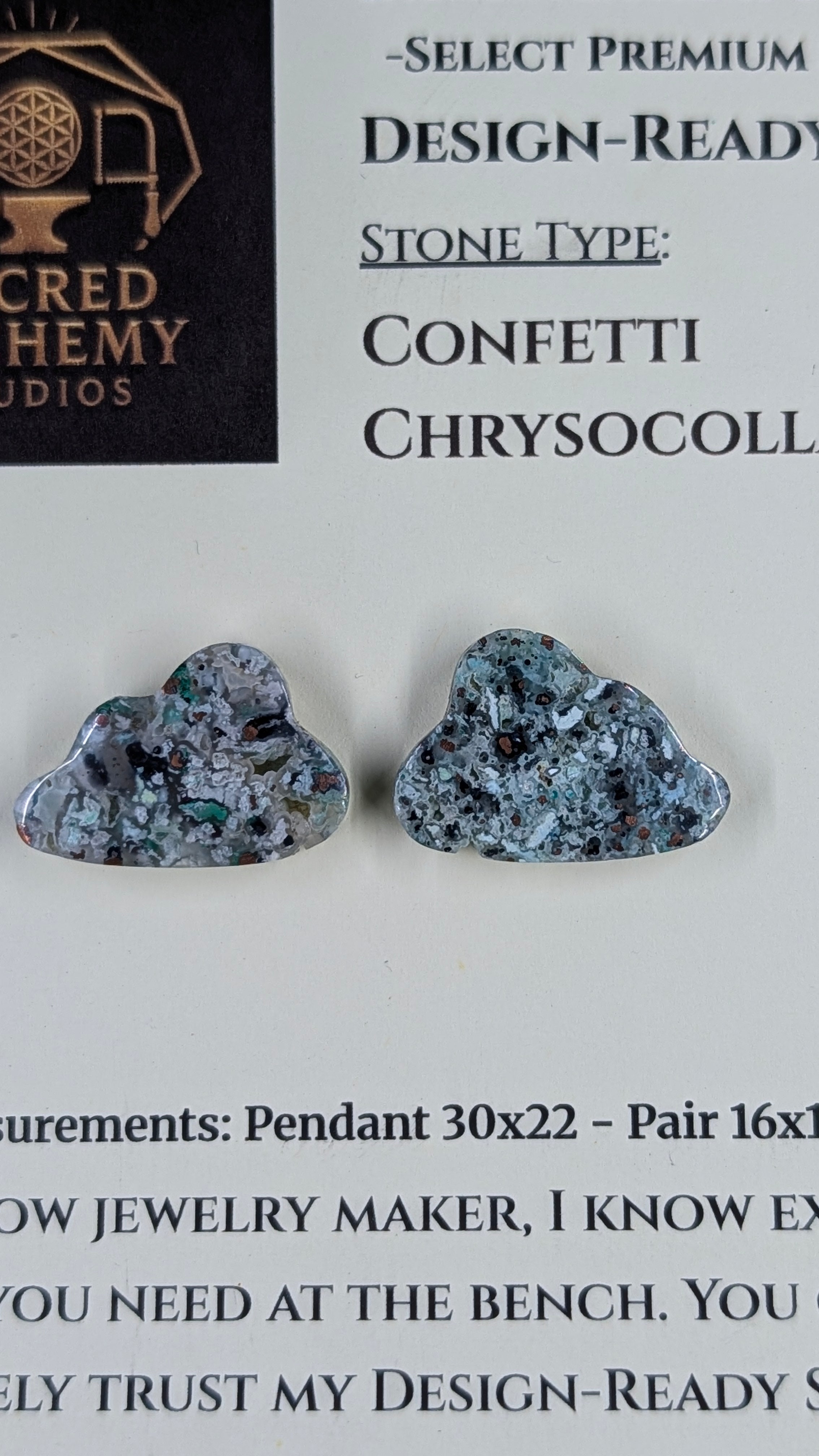 Cloud Shape - Confetti Chrysocolla - Sacred Alchemy Select - Design-Ready Pair.