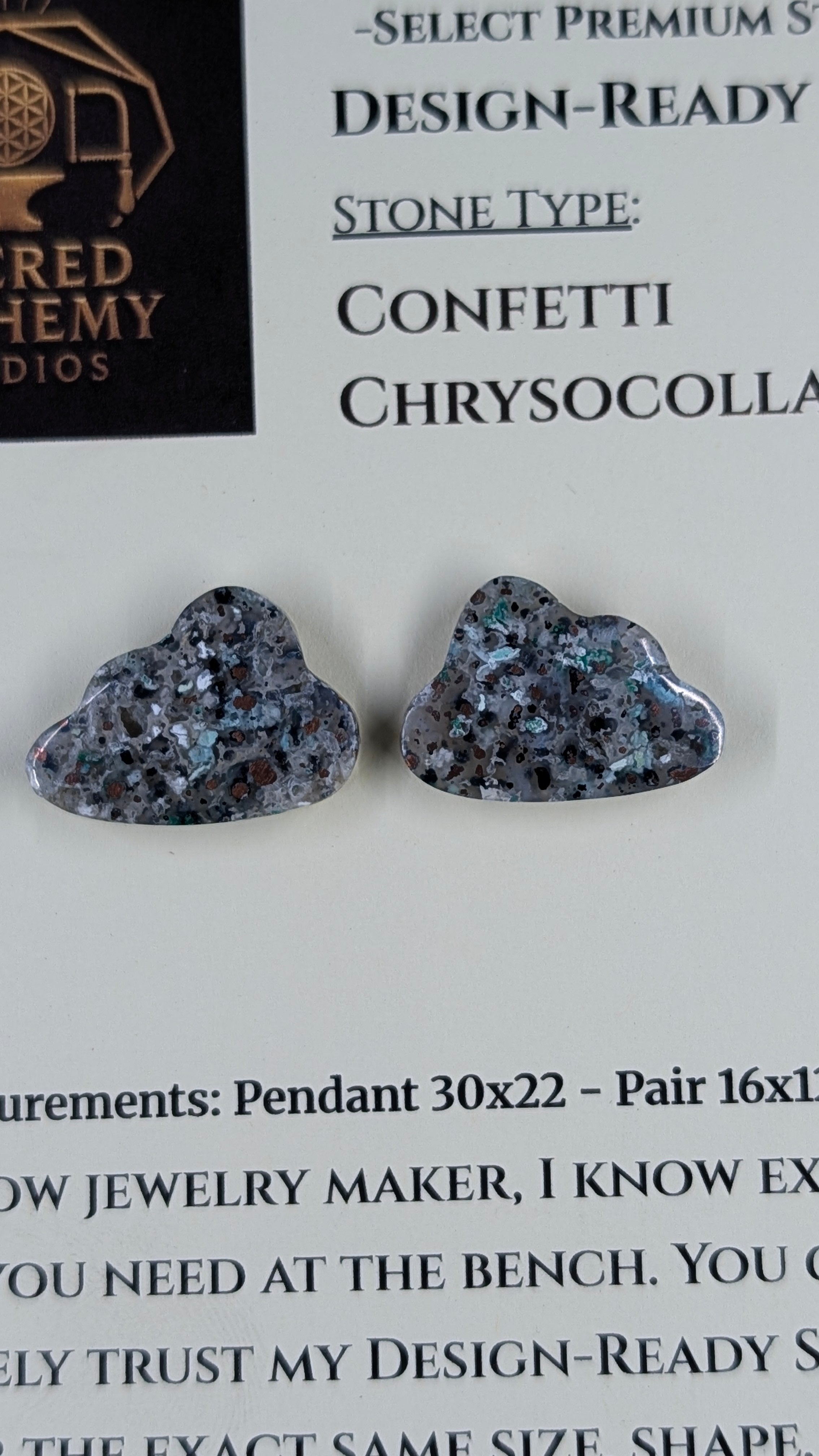Cloud Shape - Confetti Chrysocolla - Sacred Alchemy Select - Design-Ready Pair.