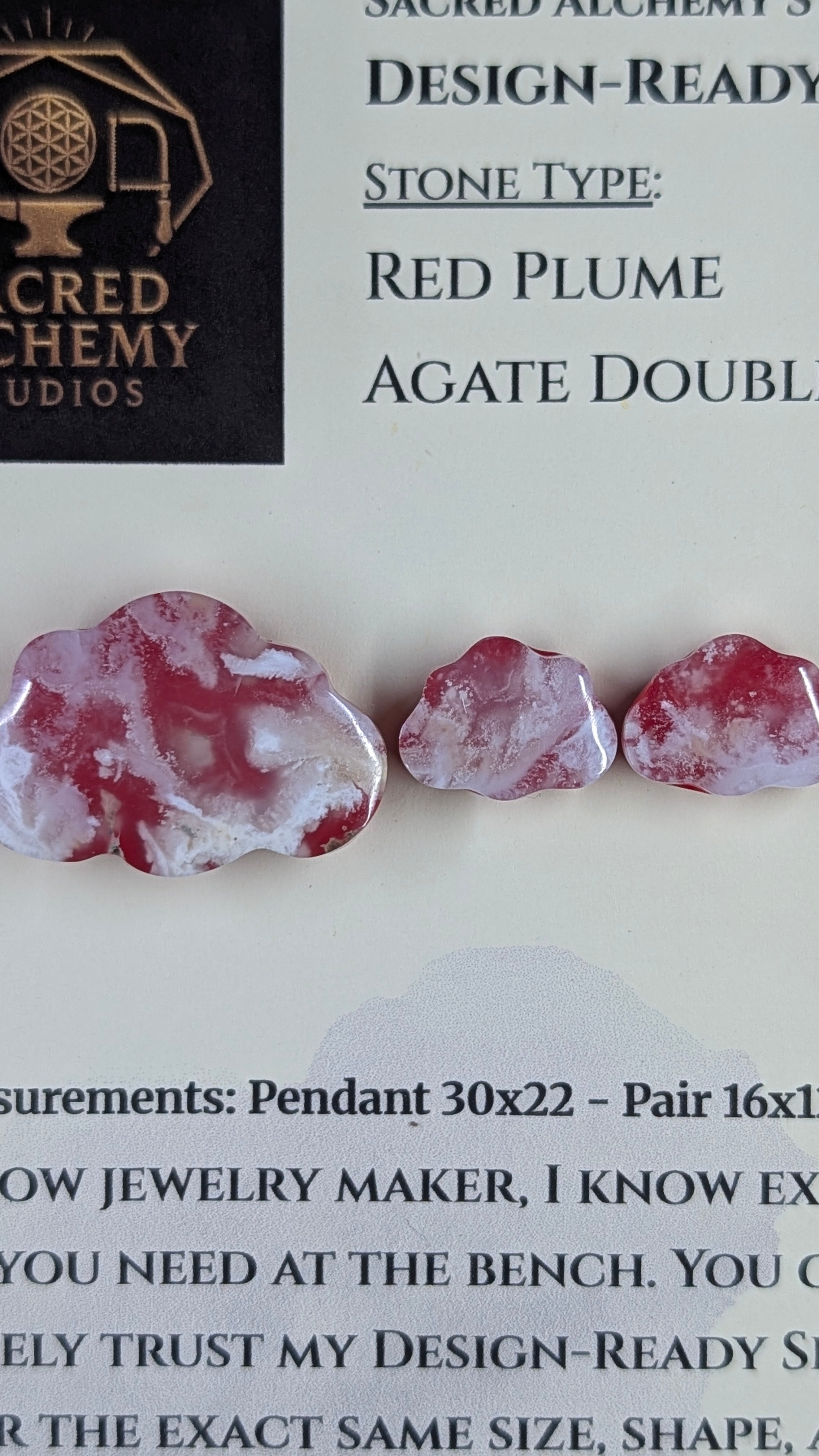 Cloud Shape - Red Plume Agate Doublet - Design-Ready Set