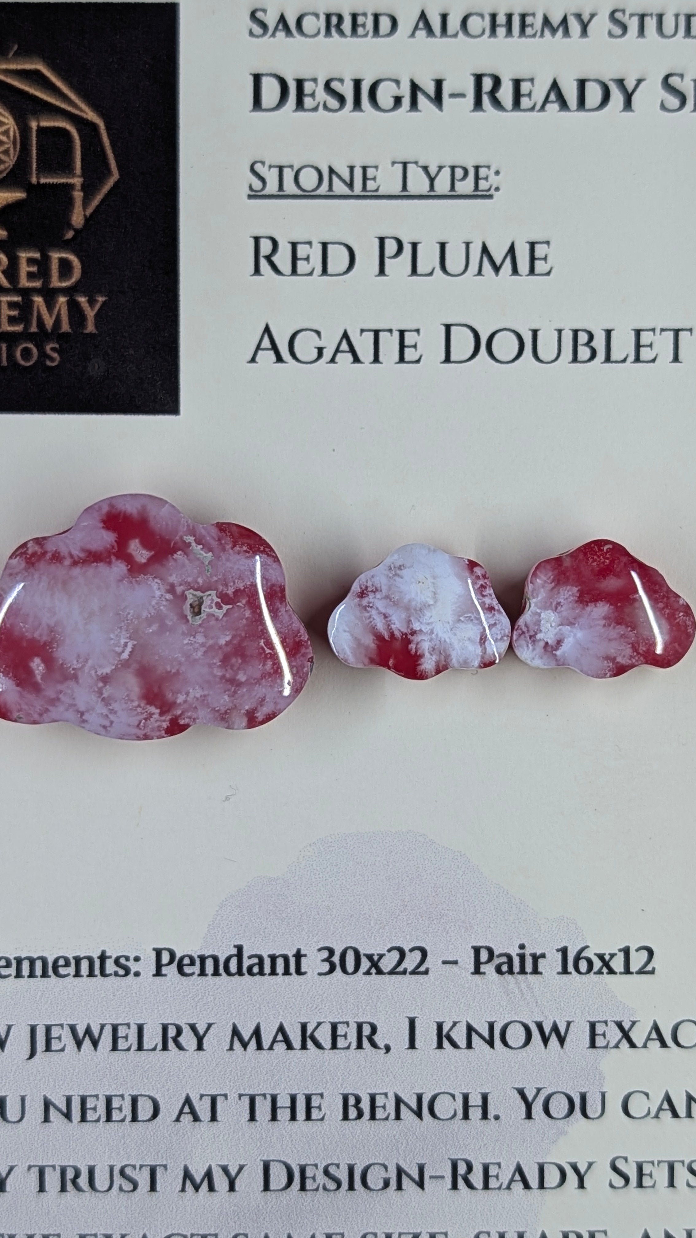 Cloud Shape - Red Plume Agate Doublet - Design-Ready Set