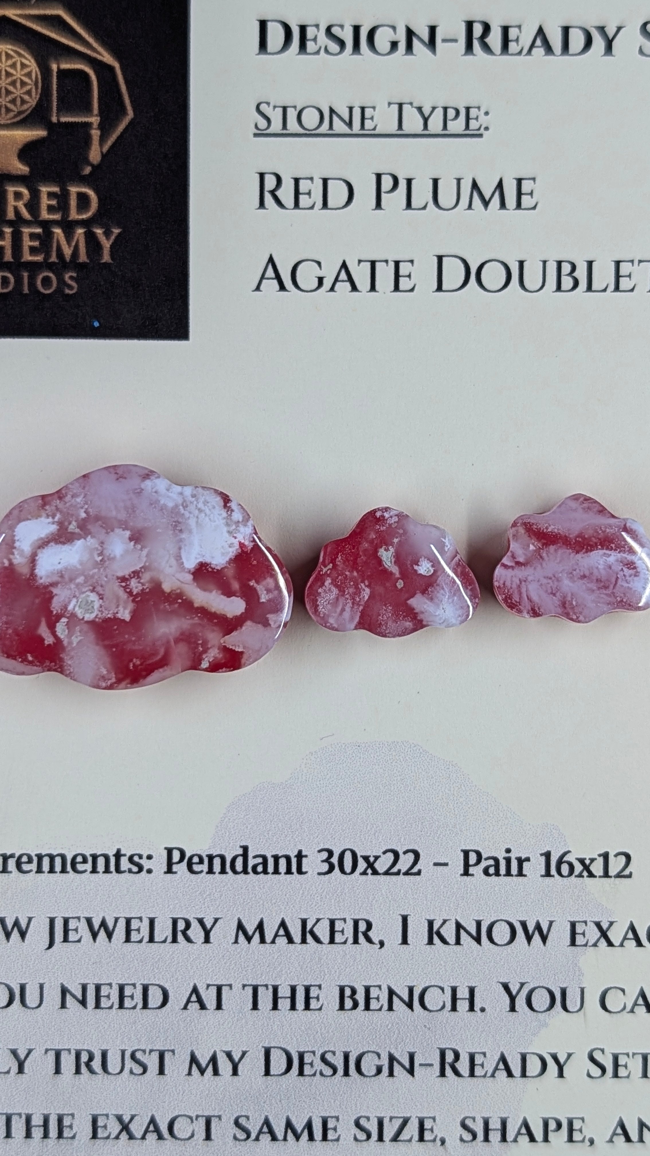 Cloud Shape - Red Plume Agate Doublet - Design-Ready Set