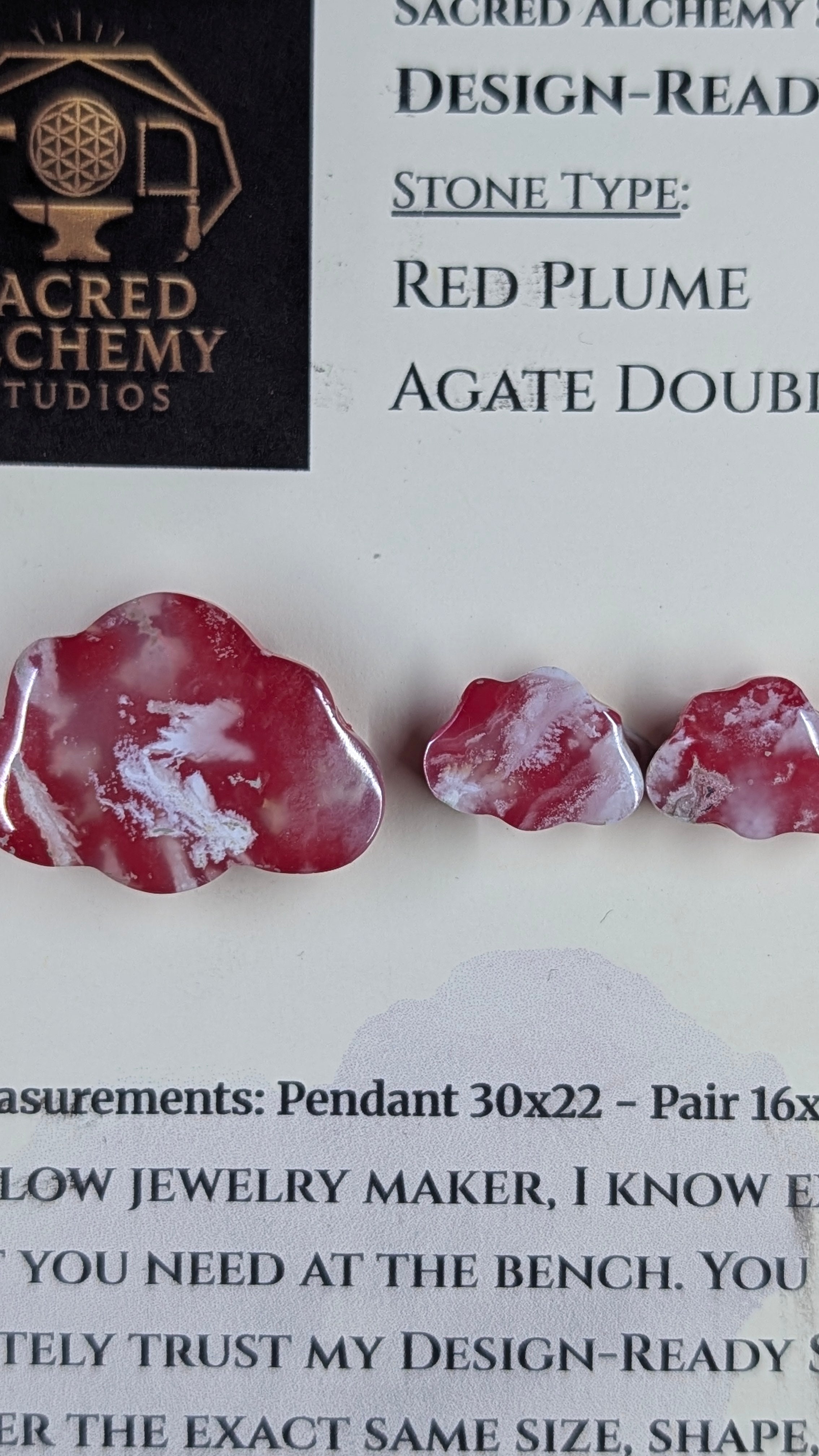 Cloud Shape - Red Plume Agate Doublet - Design-Ready Set