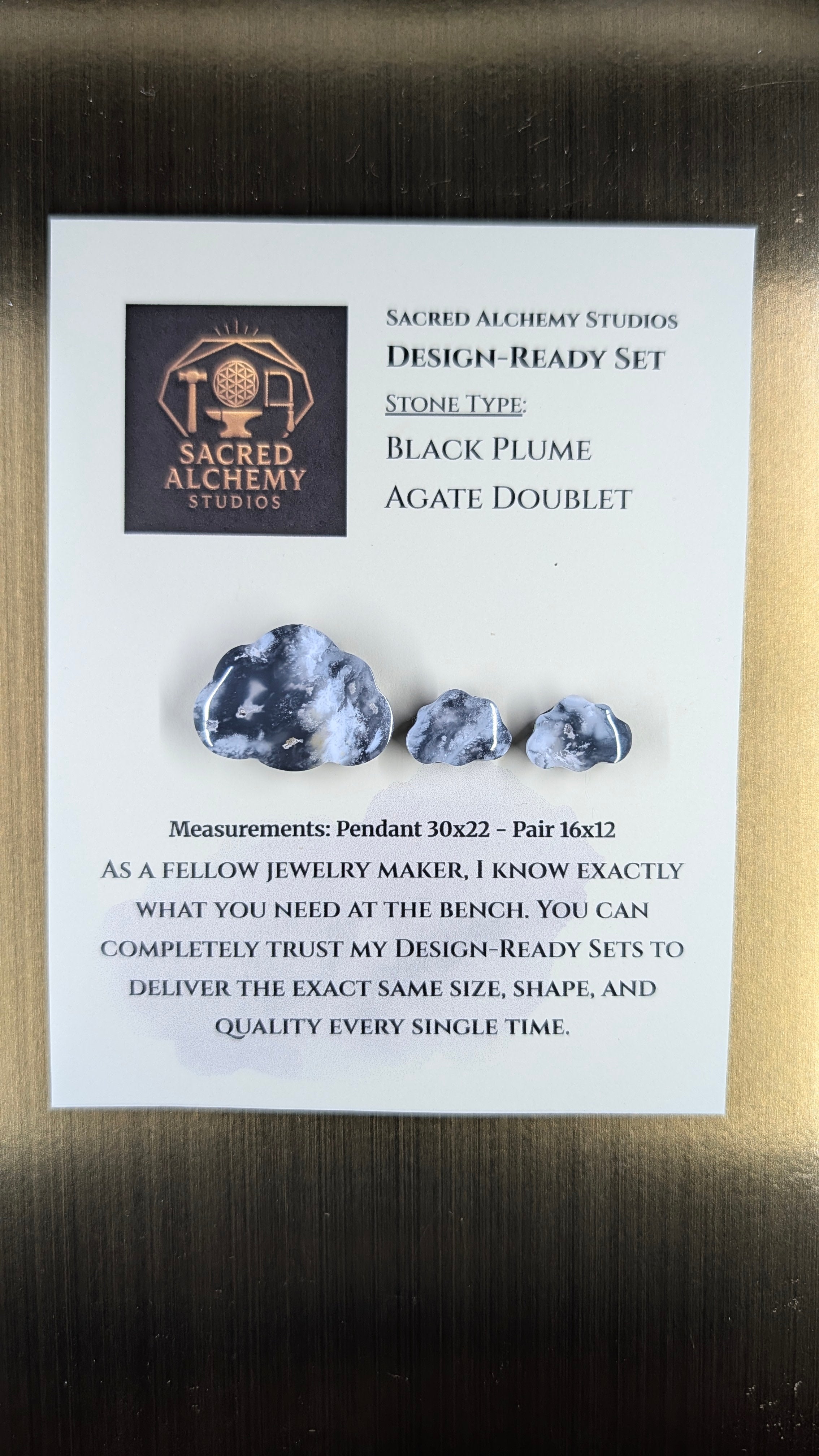 Cloud Shape - Black Plume Agate Doublet - Design-Ready Set