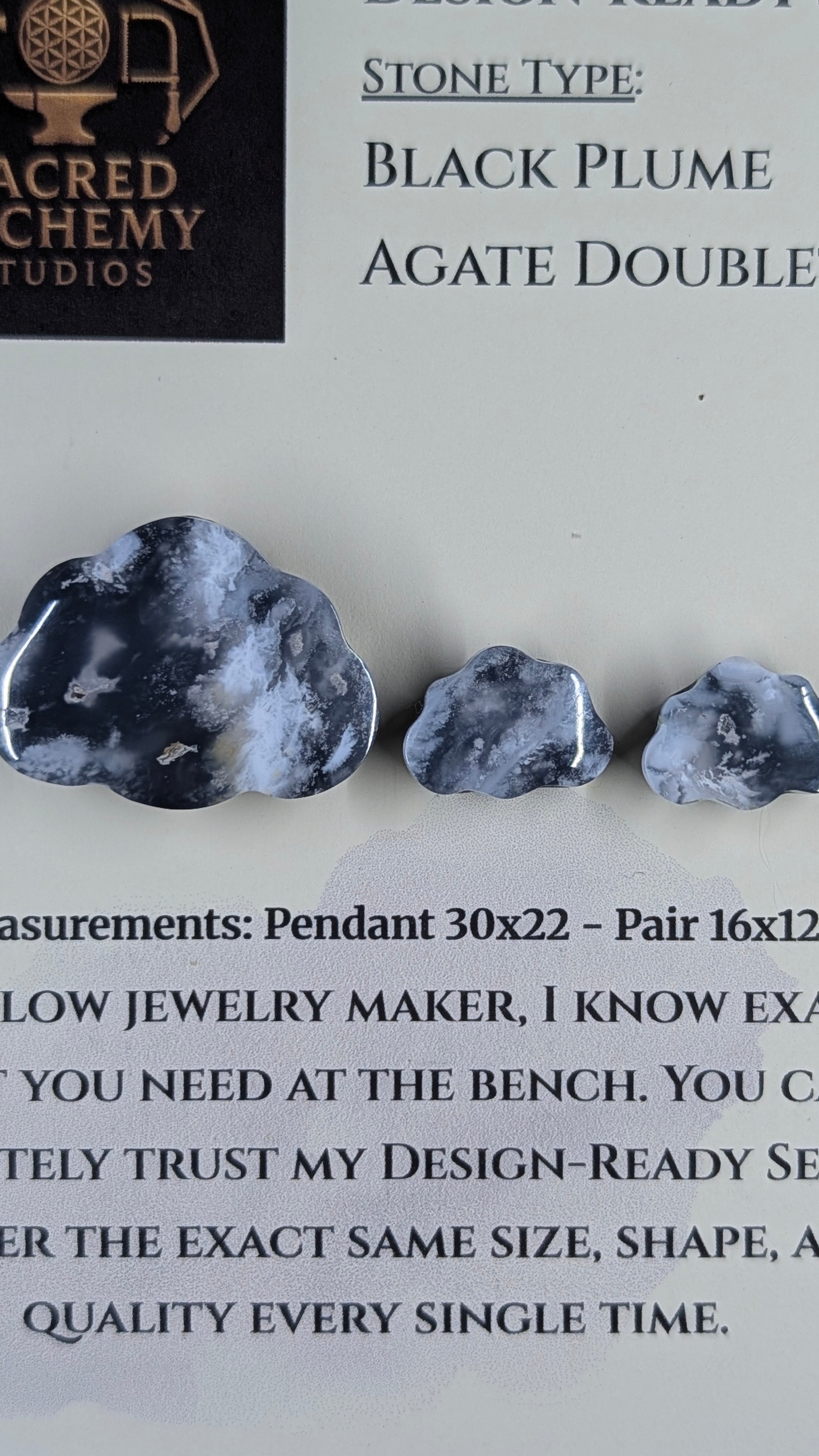 Cloud Shape - Black Plume Agate Doublet - Design-Ready Set