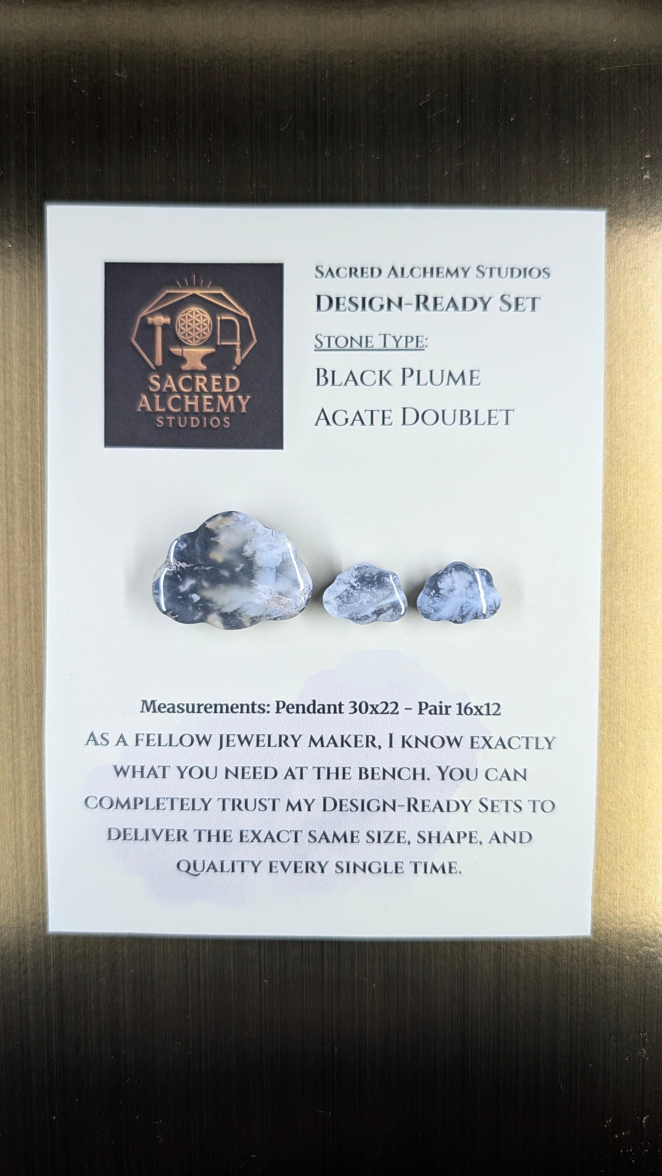 Cloud Shape - Black Plume Agate Doublet - Design-Ready Set