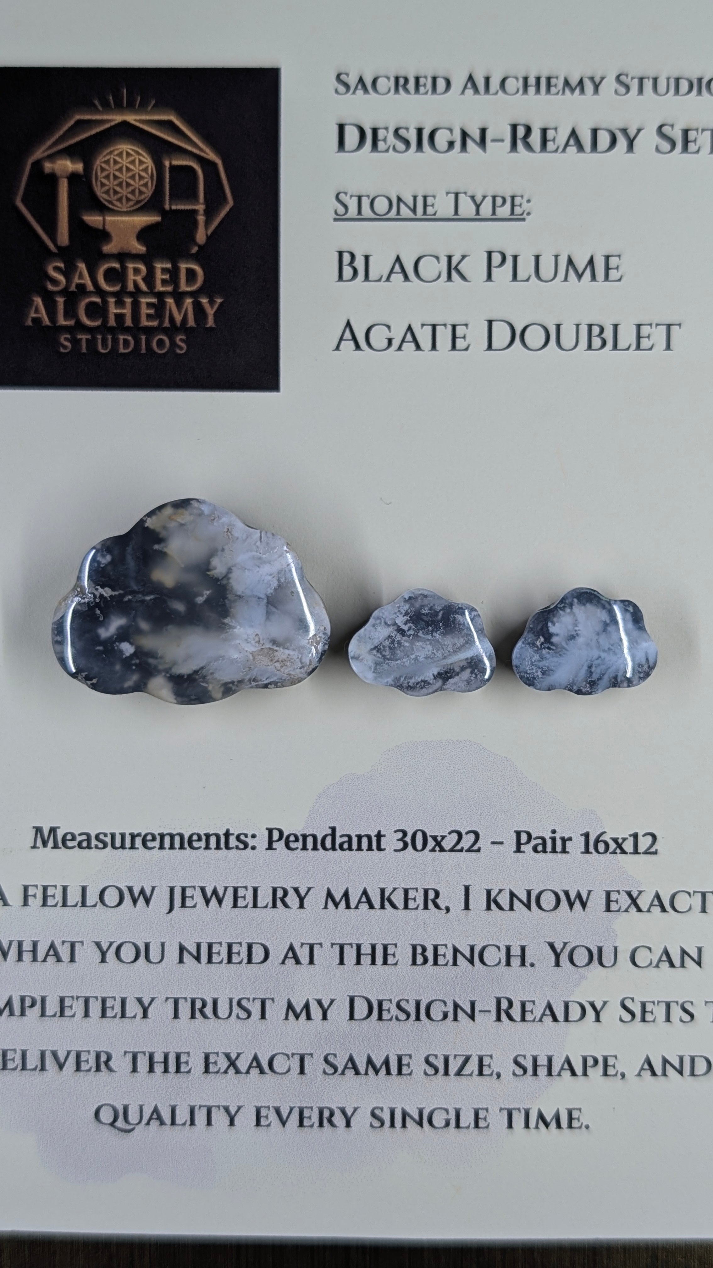 Cloud Shape - Black Plume Agate Doublet - Design-Ready Set