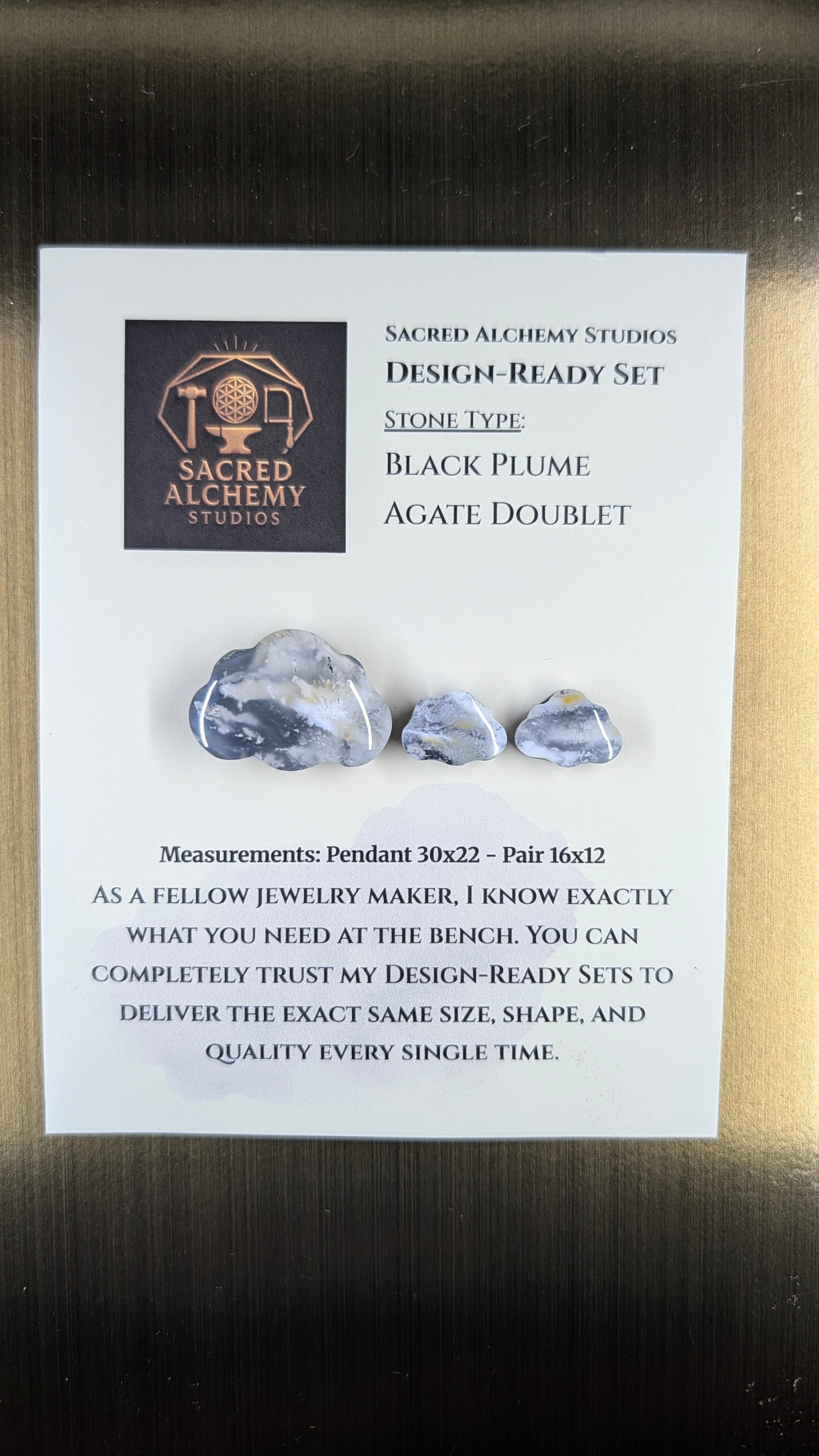 Cloud Shape - Black Plume Agate Doublet - Design-Ready Set