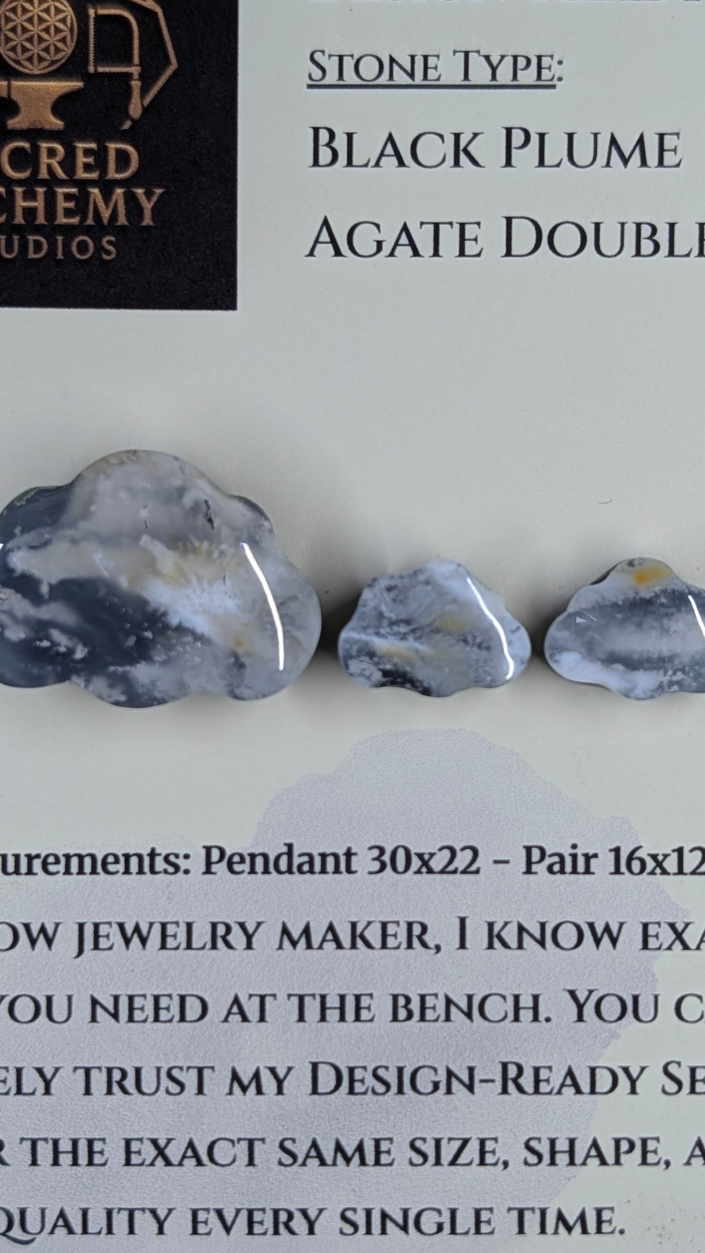 Cloud Shape - Black Plume Agate Doublet - Design-Ready Set
