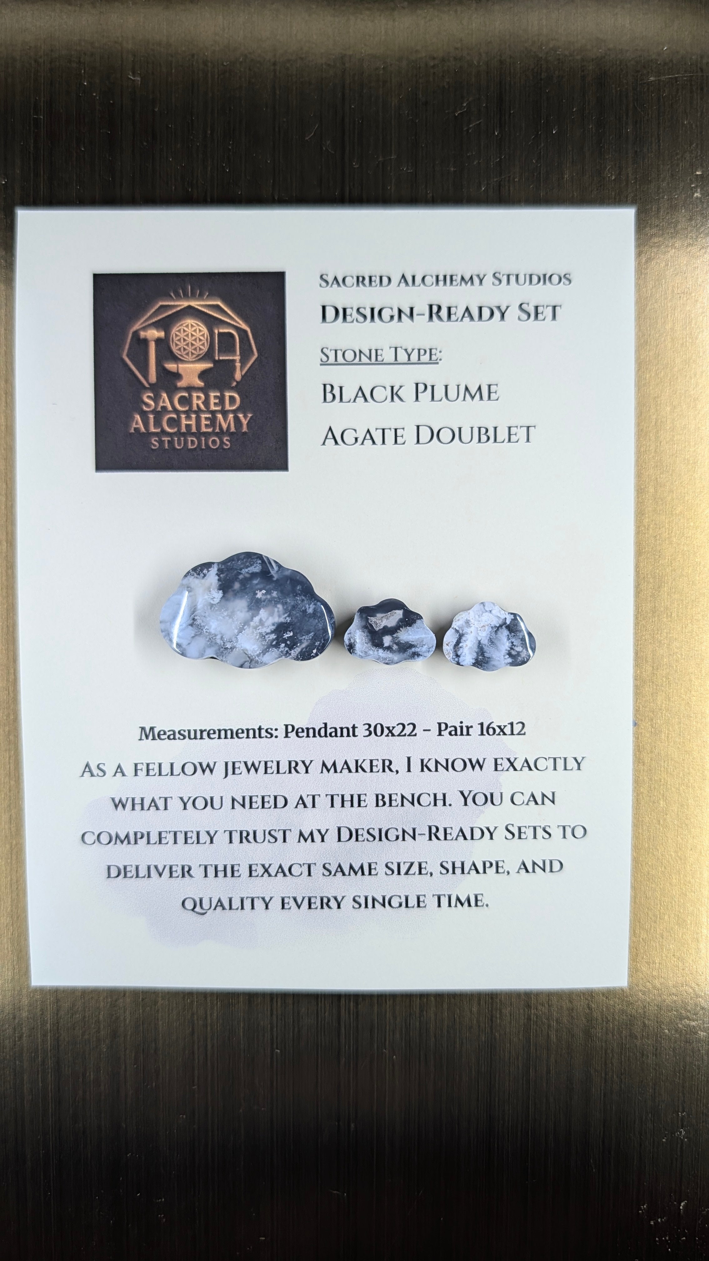 Cloud Shape - Black Plume Agate Doublet - Design-Ready Set