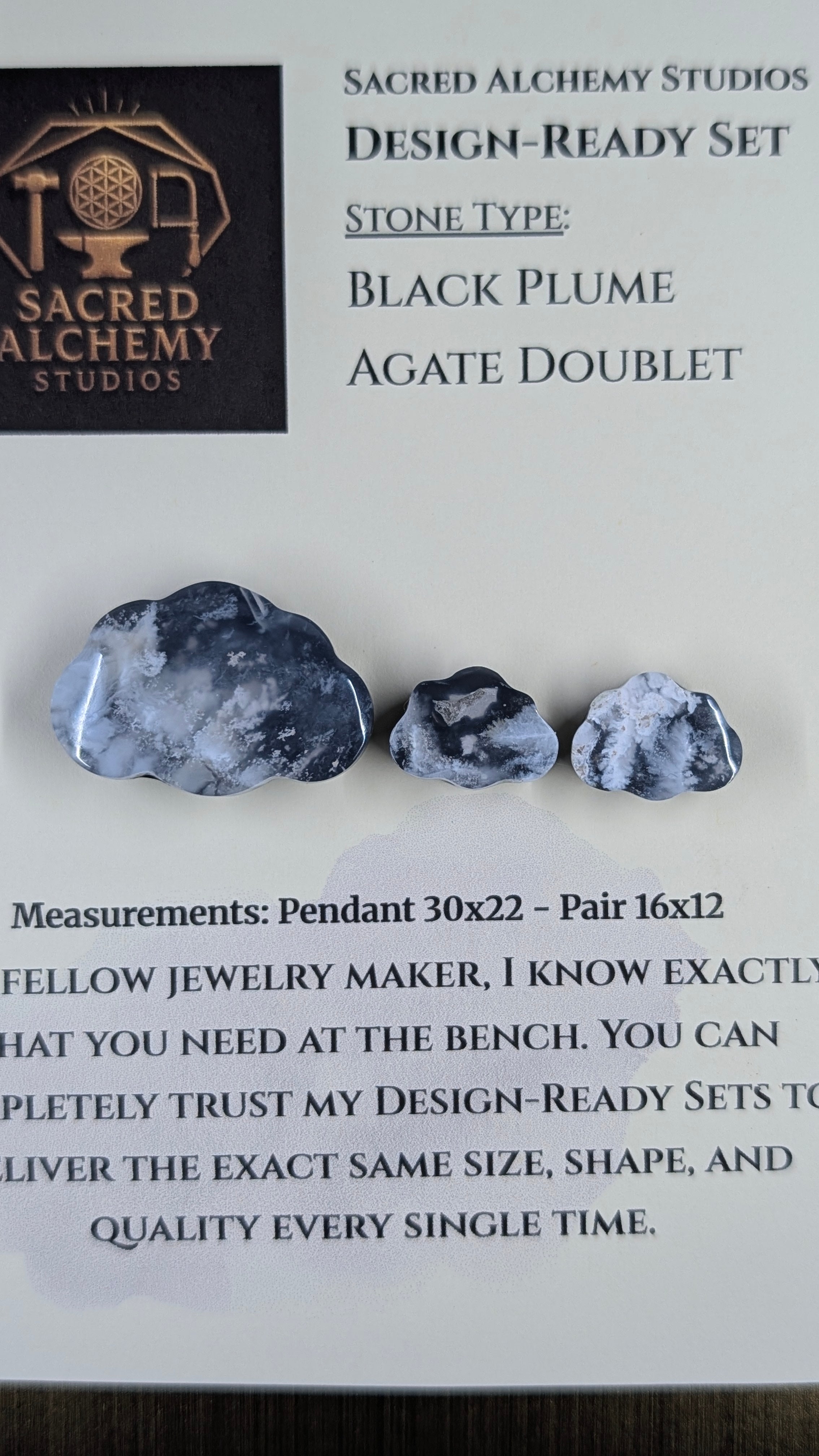 Cloud Shape - Black Plume Agate Doublet - Design-Ready Set