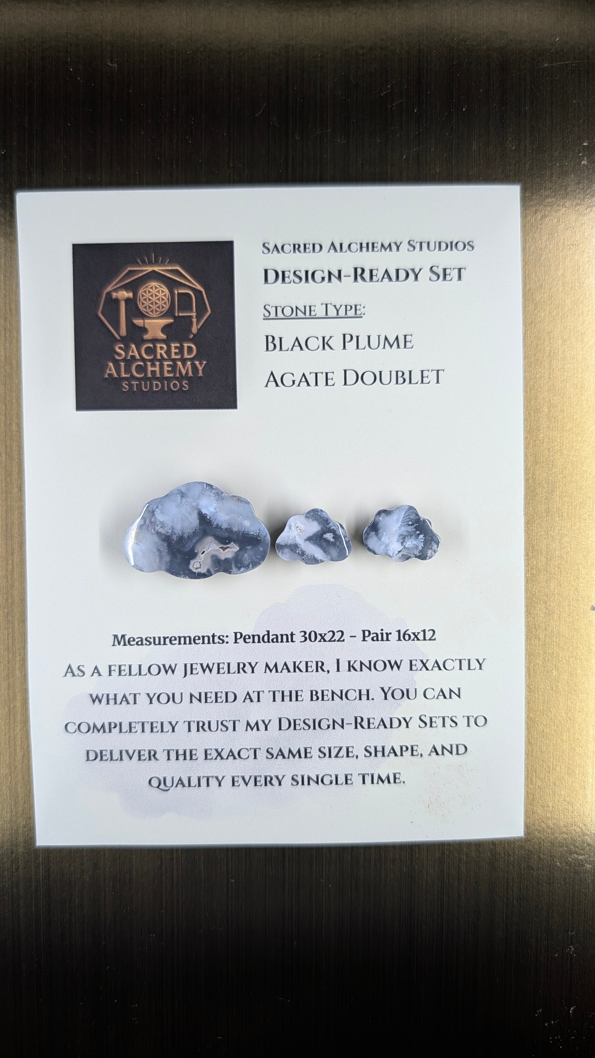 Cloud Shape - Black Plume Agate Doublet - Design-Ready Set