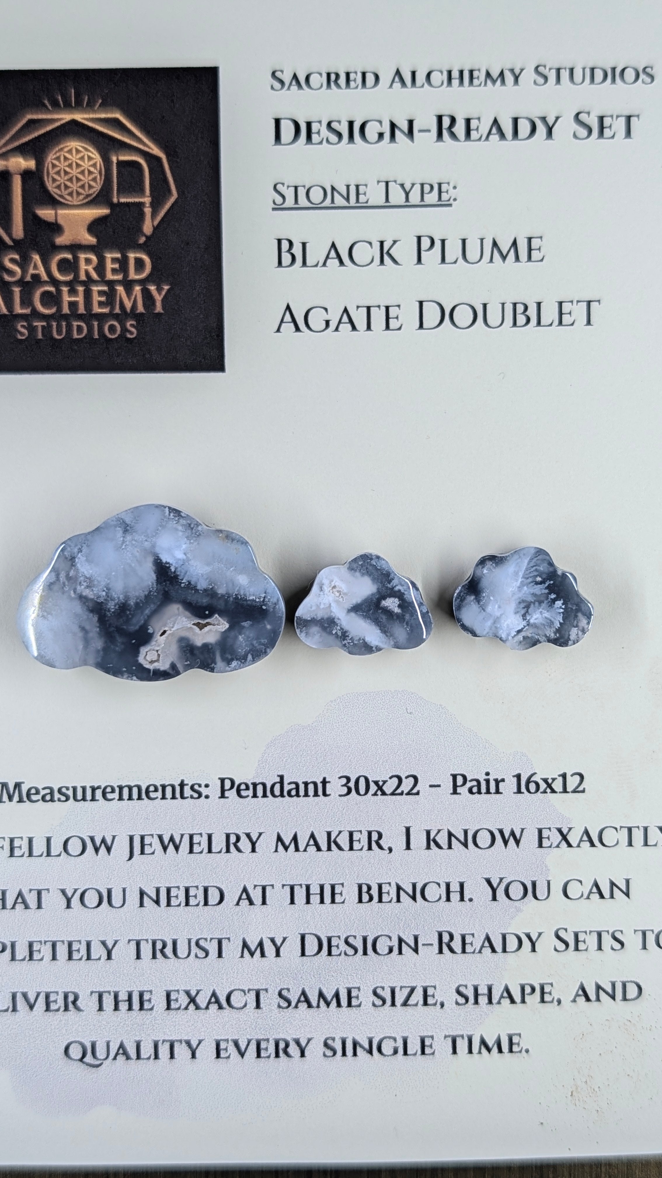 Cloud Shape - Black Plume Agate Doublet - Design-Ready Set