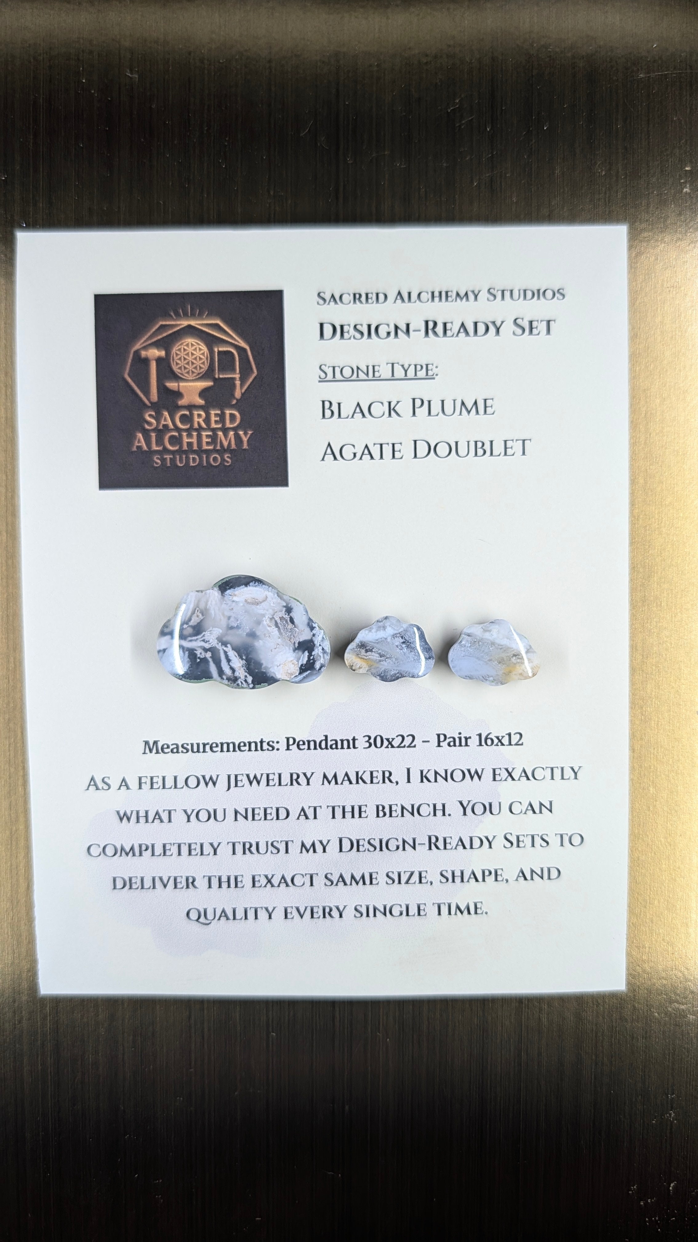 Cloud Shape - Black Plume Agate Doublet - Design-Ready Set