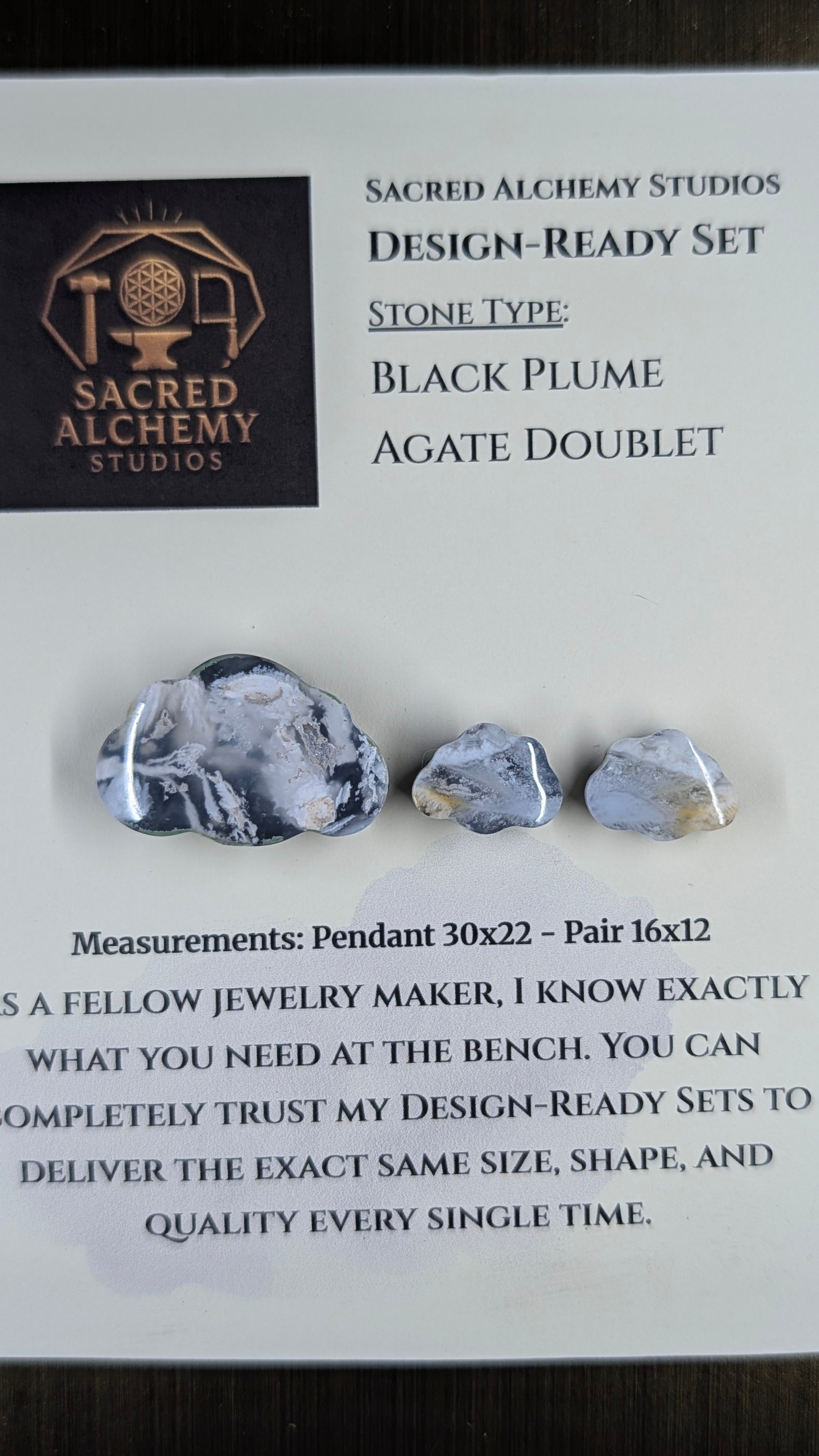 Cloud Shape - Black Plume Agate Doublet - Design-Ready Set