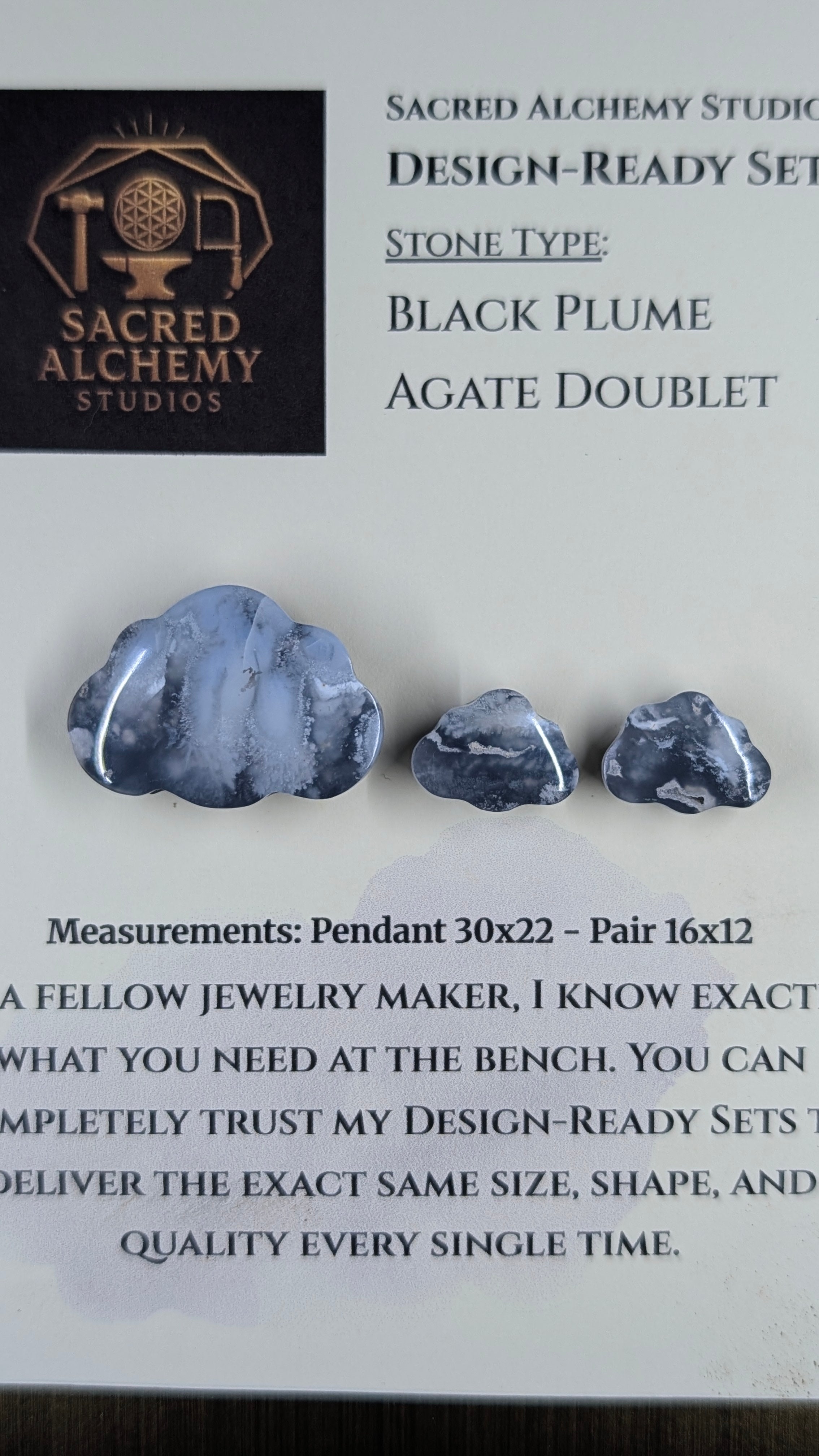 Cloud Shape - Black Plume Agate Doublet - Design-Ready Set