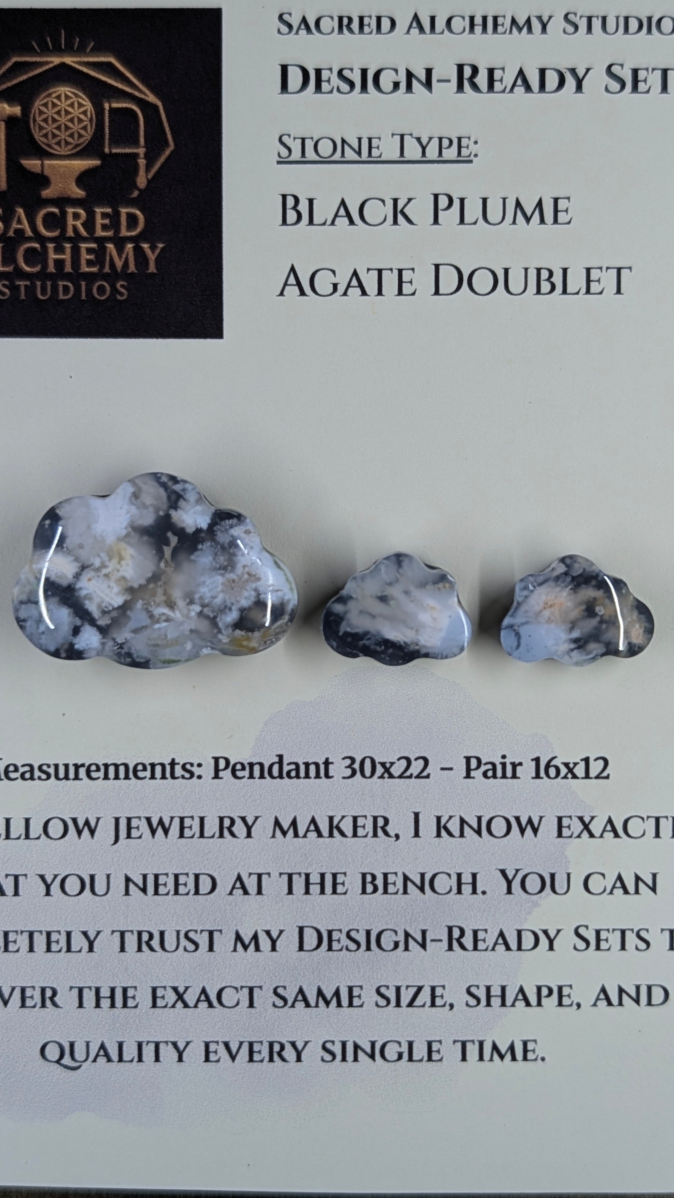 Cloud Shape - Black Plume Agate Doublet - Design-Ready Set