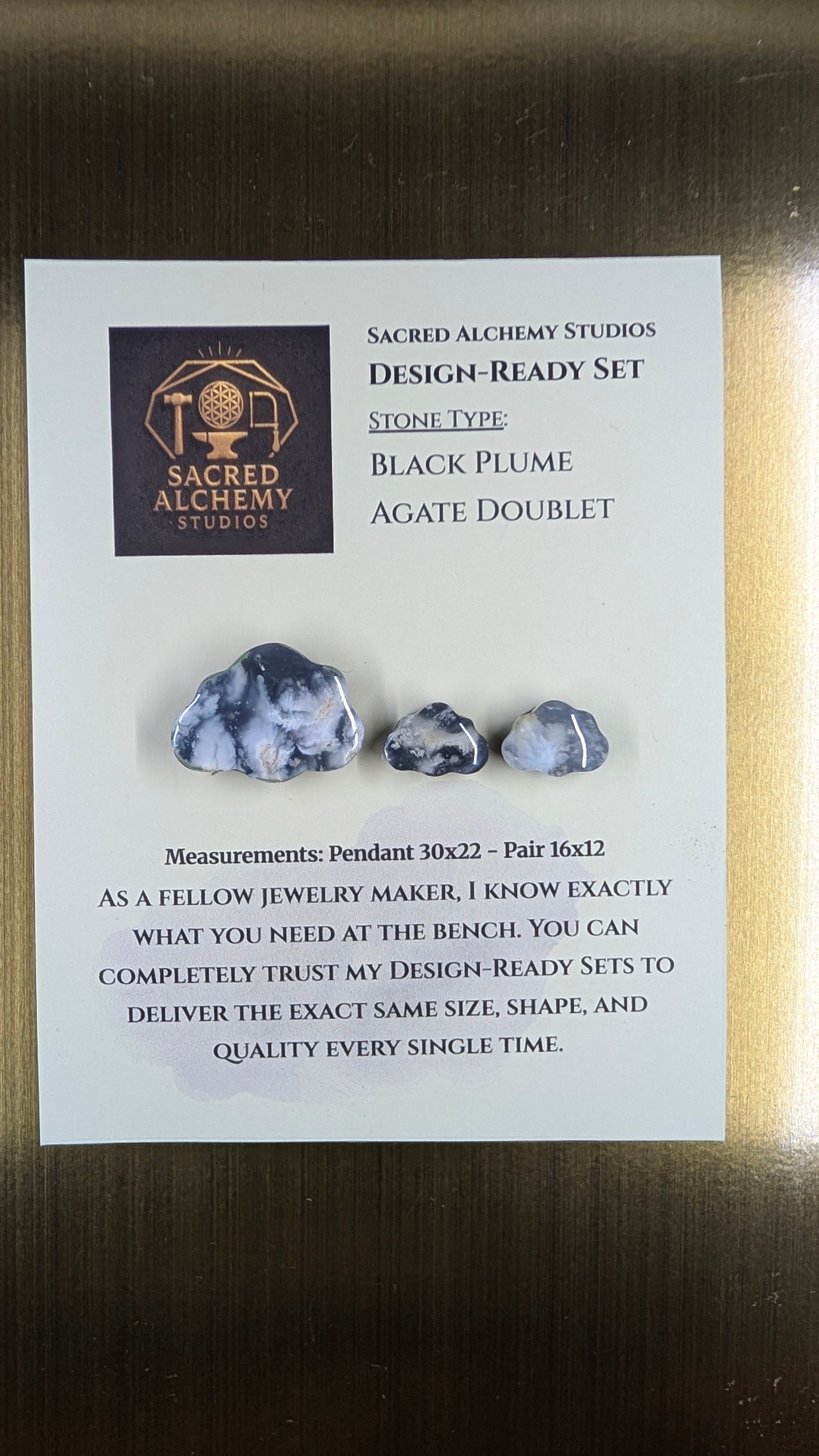 Cloud Shape - Black Plume Agate Doublet - Design-Ready Set