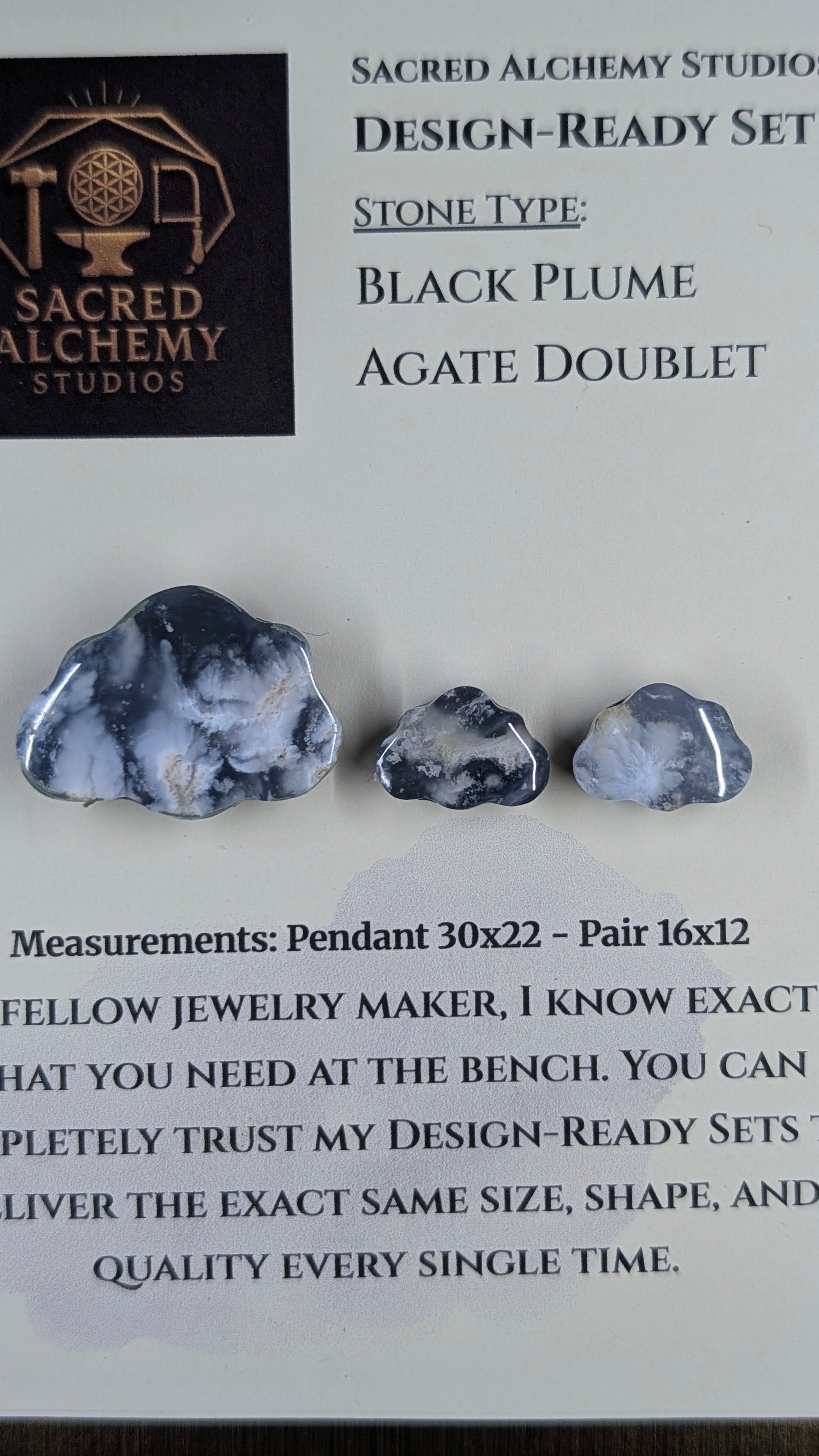 Cloud Shape - Black Plume Agate Doublet - Design-Ready Set