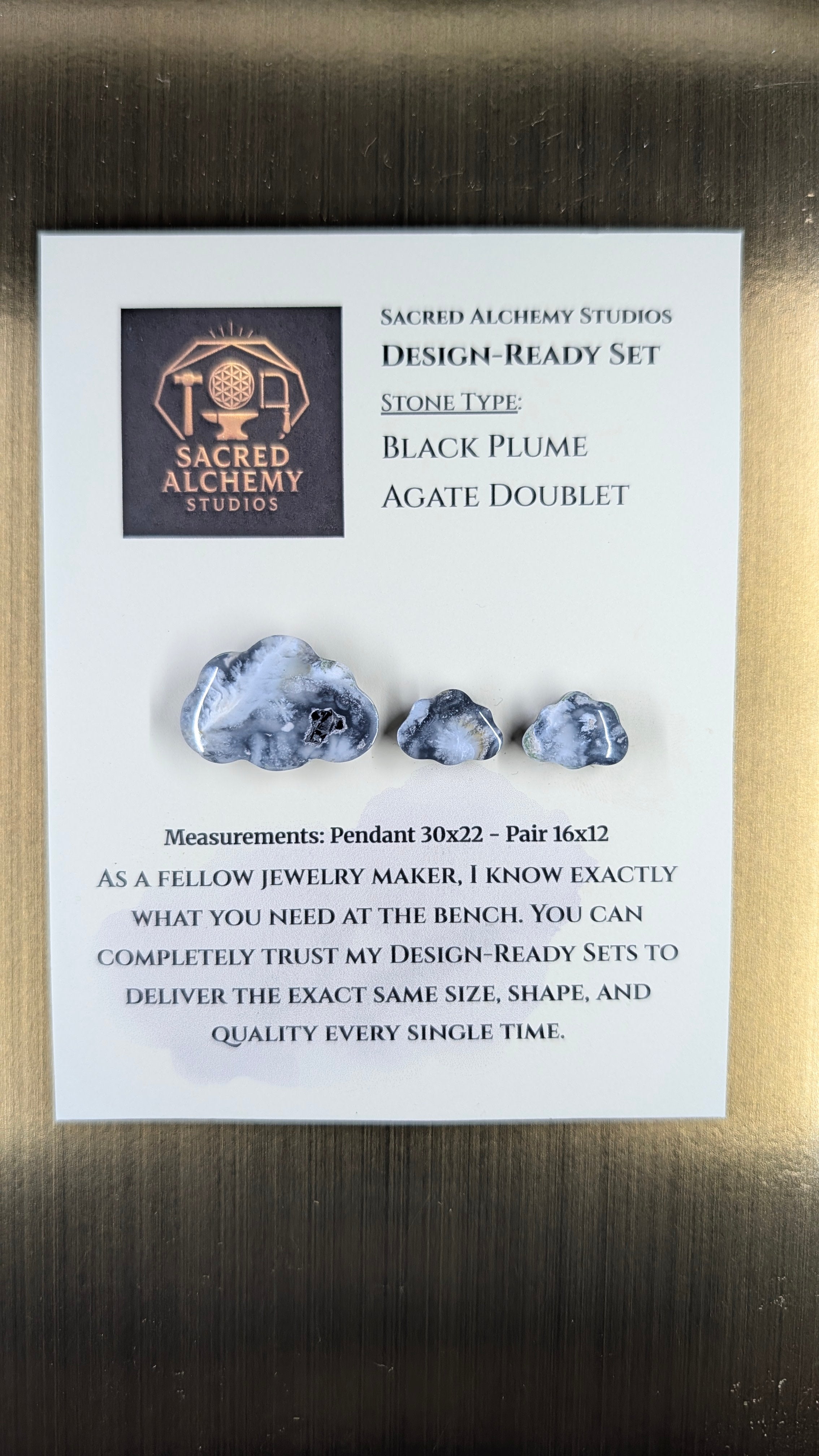 Cloud Shape - Black Plume Agate Doublet - Design-Ready Set